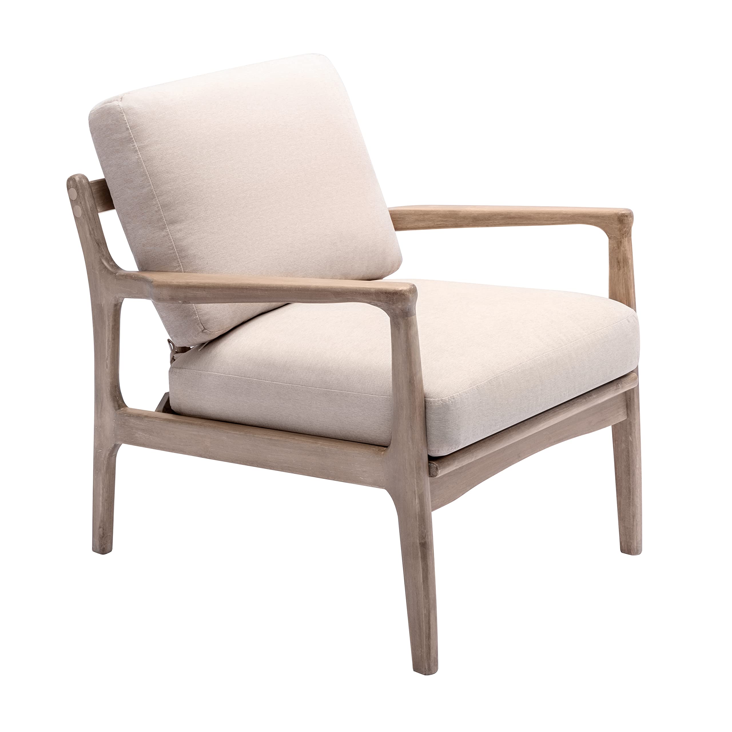 Mid-Century Modern Retro Accent Chair - Upholstered Wood Frame Lounge Armchair for Living Room, Bedroom & Office - Elegant Reading Chair in Linen Tan - Perfect for Relaxing, Reading & Home Decor