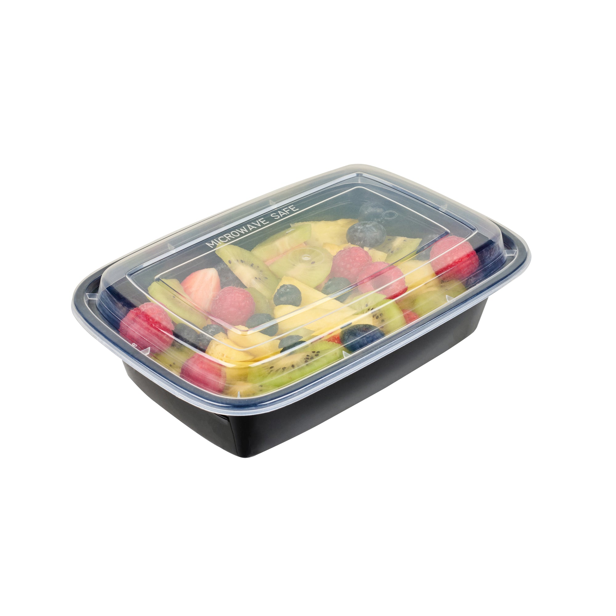 38 oz Black Rectangle Plastic Food Storage Containers with Clear Lids - Microwave Safe To-Go Boxes (8.75