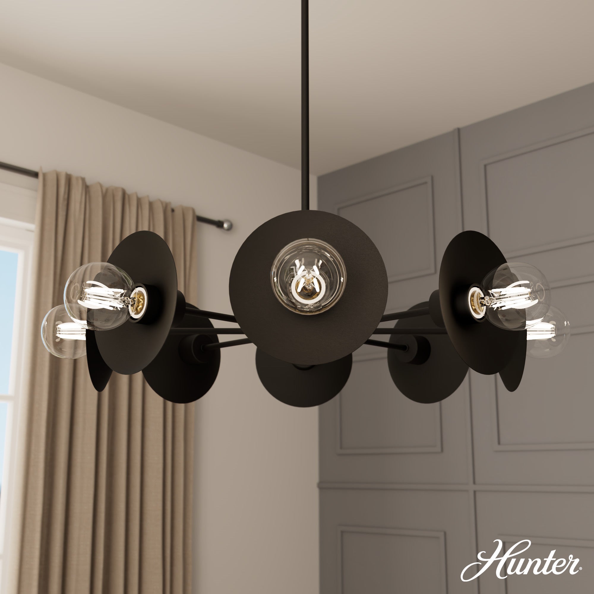 Hunter Fernando 8-Light Matte Black Chandelier Ceiling Fixture - Jasmine Roth Collection | Modern Farmhouse Lighting for Dining Room, Living Room & Bedroom