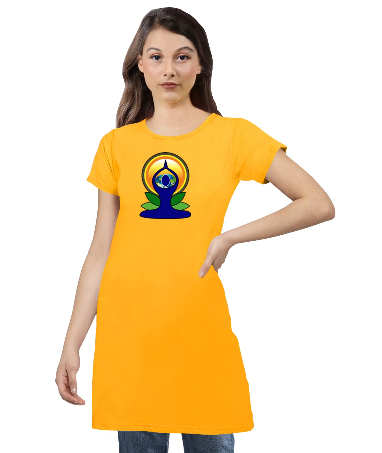 OPLU Women's Regular Fit Knee-Length Yoga T-Shirt - Cotton Printed Round Neck Half Sleeve Top for Yoga, Exercise & Fitness | Trendy Workout Tee for Gym, Running & Casual Wear