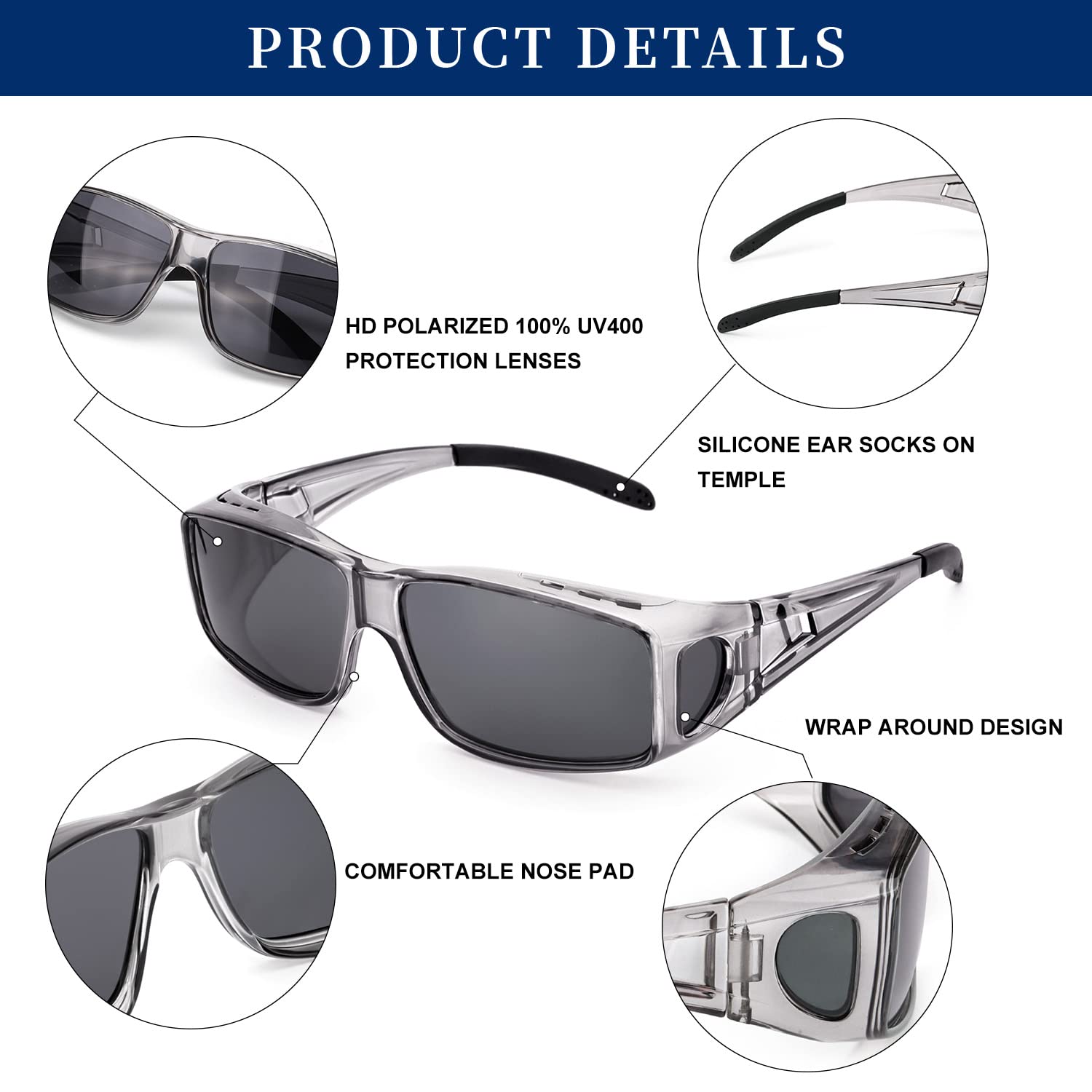 LVIOE Polarized Wrap Around Sunglasses for Men & Women - Over Glasses Fit with UV400 Protection - Perfect for Driving, Fishing & Outdoor Activities