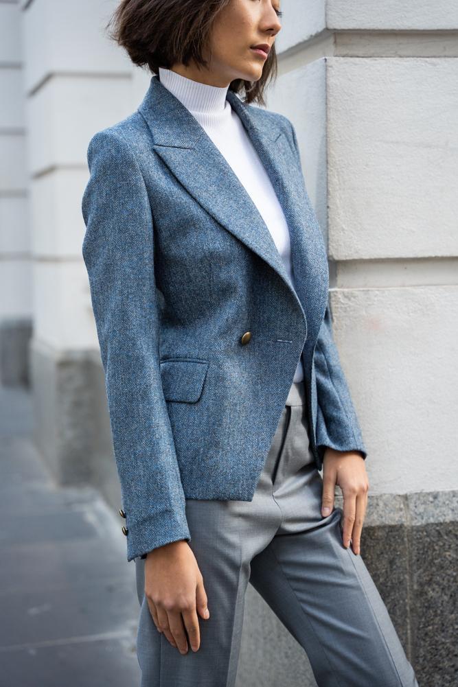 Ariana Light Blue Tweed Jacket for Women - Elegant Blazer Coat for Office, Dating & Special Occasions