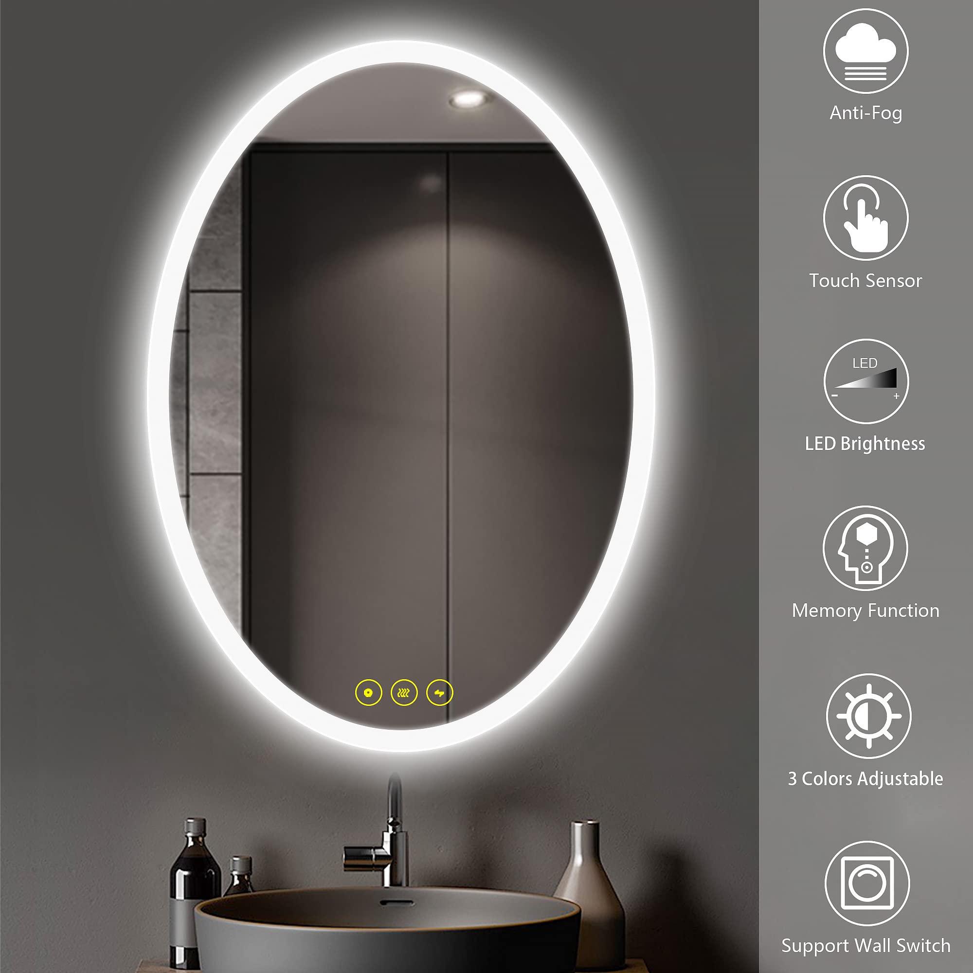 LuminaMirror Oval Frameless LED Anti-Fog Dimmable Bathroom Vanity Mirror with Touch Control - Perfect for Makeup, Shaving & Home Decor