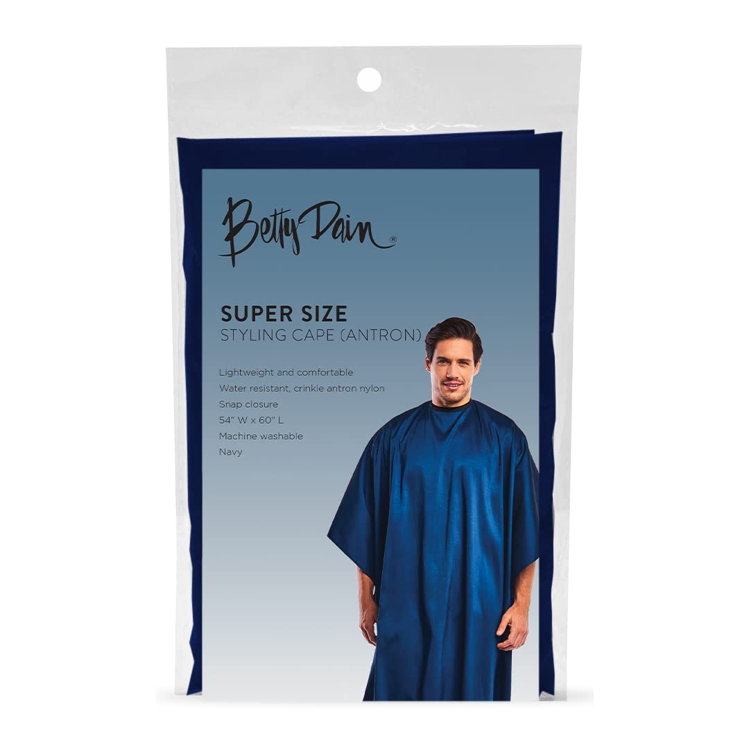 Betty Dain Lightweight Crinkle Nylon Hair Cutting & Styling Cape - Navy Blue - Waterproof Salon Cape for Haircuts, Coloring, and Grooming at Home or Professional Salons