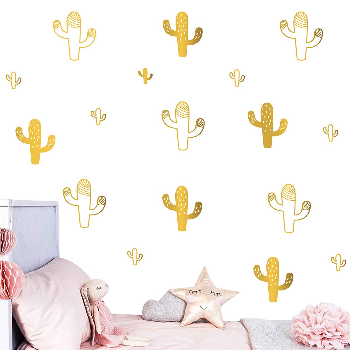 Melissalove 92-Piece Cactus Wall Stickers Set - DIY Vinyl Wall Art Decals for Kids Room, Nursery & Home Decor - Gold (JW572) - Perfect for Bedroom, Playroom & Party Decorations