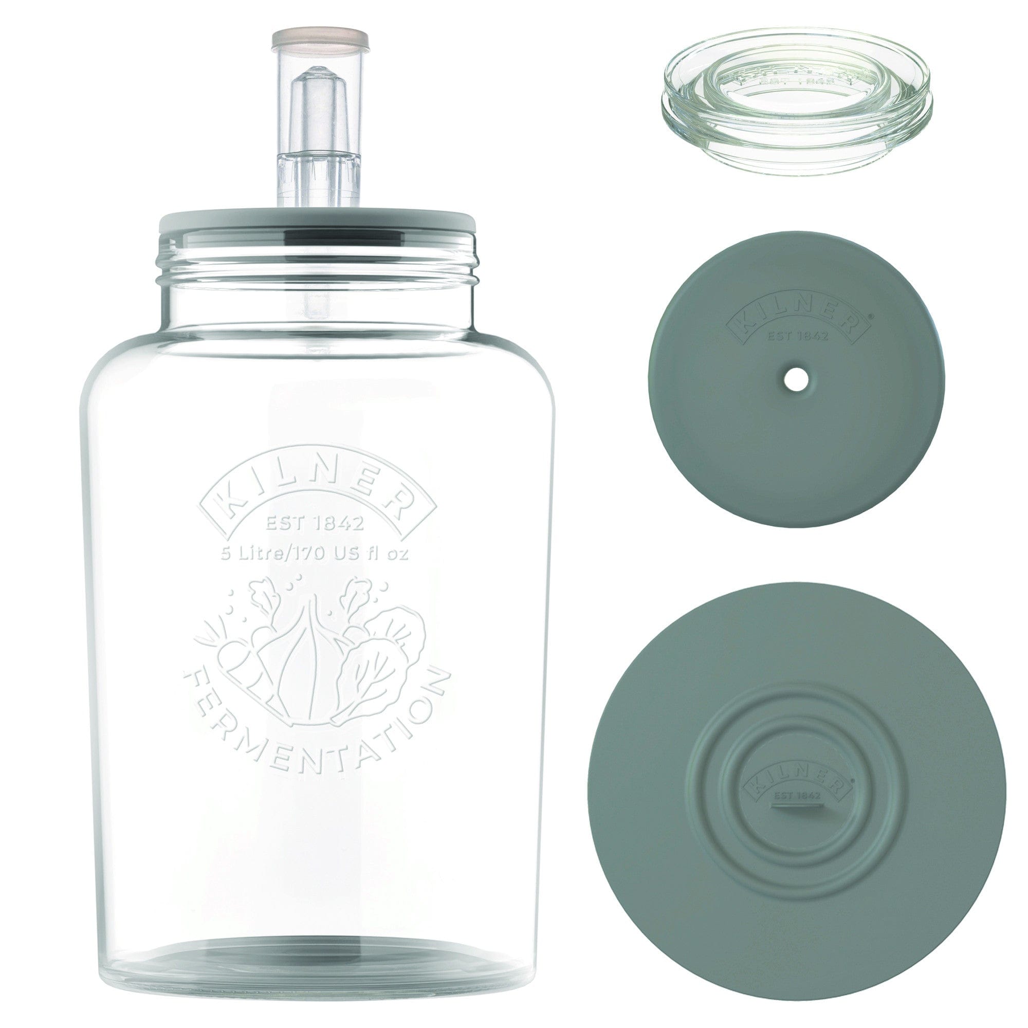 Kilner Fermentation Set 170oz (5L) - Wide Mouth Glass Jar with Airlock Lid - Perfect for Homemade Sauerkraut, Pickles, Kimchi & Kombucha - Ideal for Fermenting Vegetables & Probiotic Foods at Home