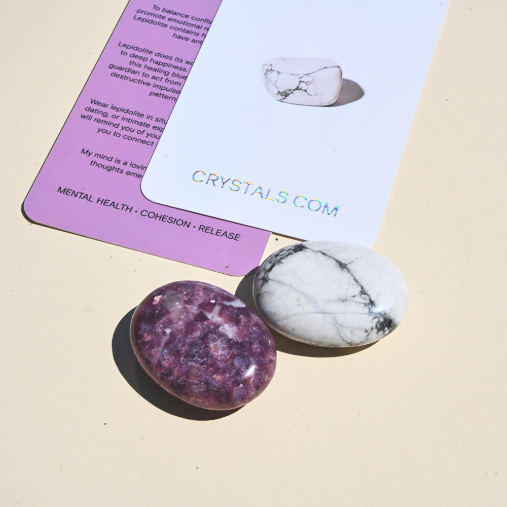 Calming Lepidolite & White Howlite Crystal Pouch - Anxiety Relief, Stress Reduction, Meditation & Sleep Aid