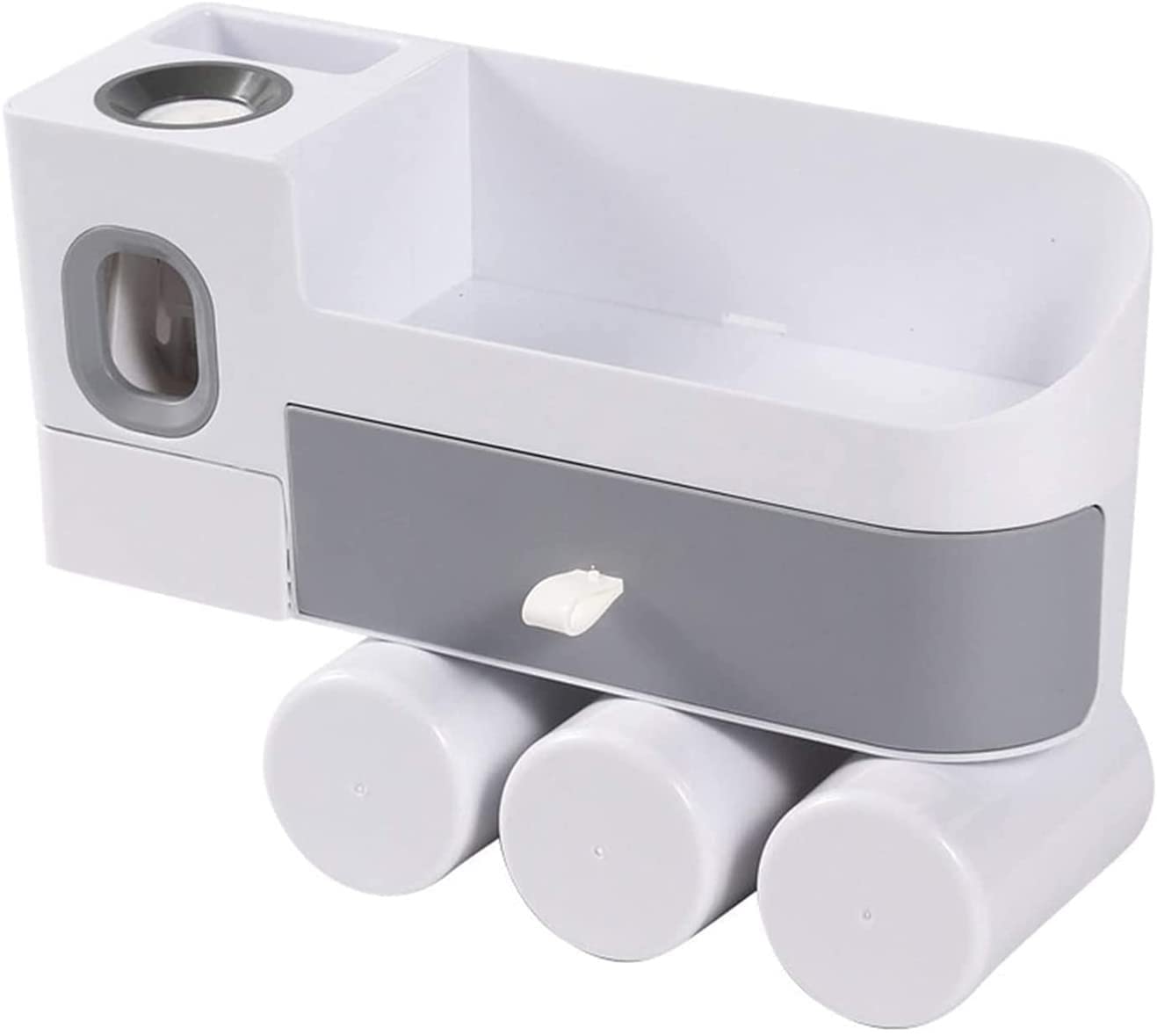 Jiaanu Magnetic Wall Mounted Toothbrush Holder with 4 Brush Slots, 2 Cups & Storage Tray - Bathroom Organizer for Toothbrushes, Cosmetics & Essentials | Perfect for Small Spaces, Vanities & Clutter-Free Bathrooms