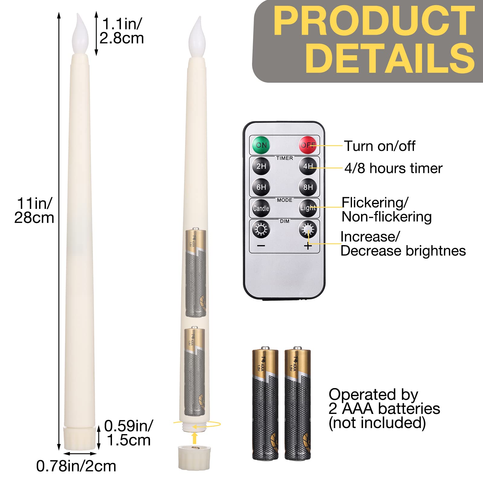 24 Pack Flameless LED Taper Candles with Remote & Timer - 11 Inch Battery Operated Warm White Flickering Candles for Valentine's Day, Weddings, Home Decor & Romantic Gifts - Perfect for Dining Tables, Centerpieces, and Special Occasions
