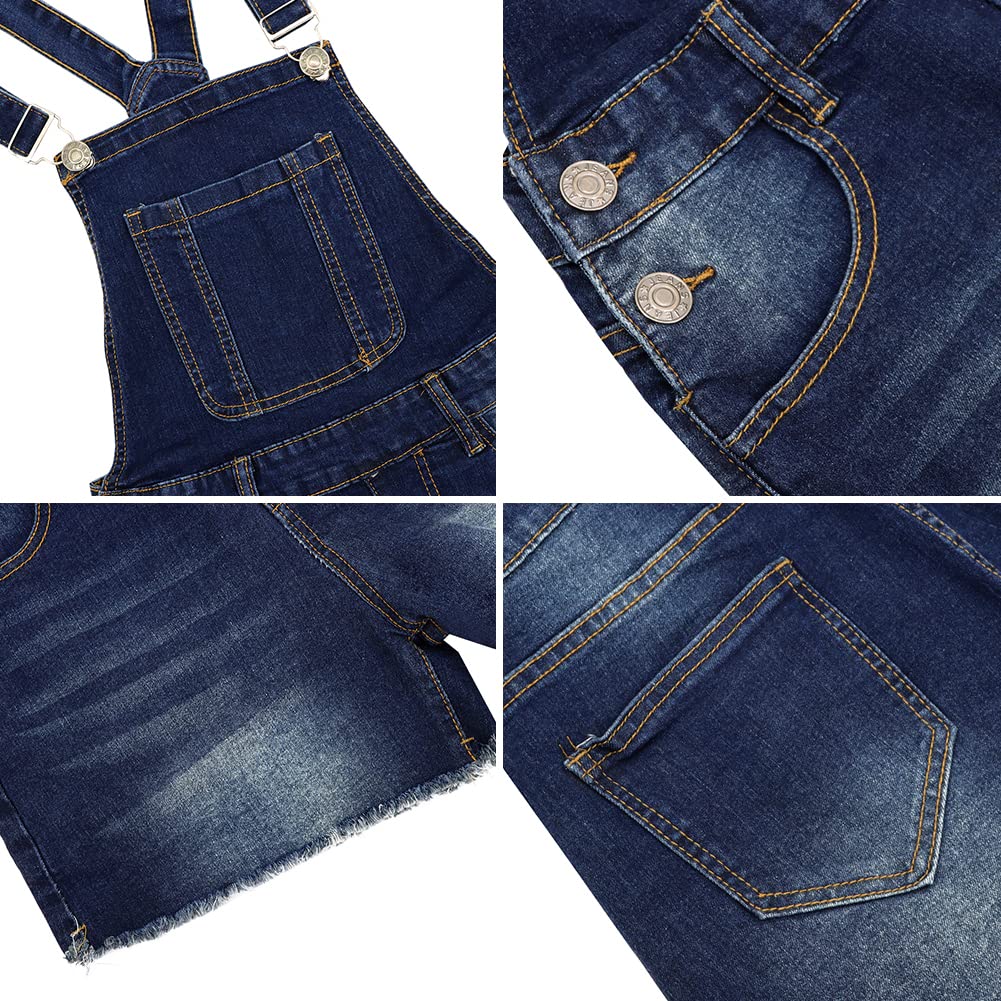 Women's Stretch Denim Bib Overalls Shorts with Adjustable Straps & Raw Hem - Casual Summer Romper for Outdoor Activities, Music Festivals & Street Style