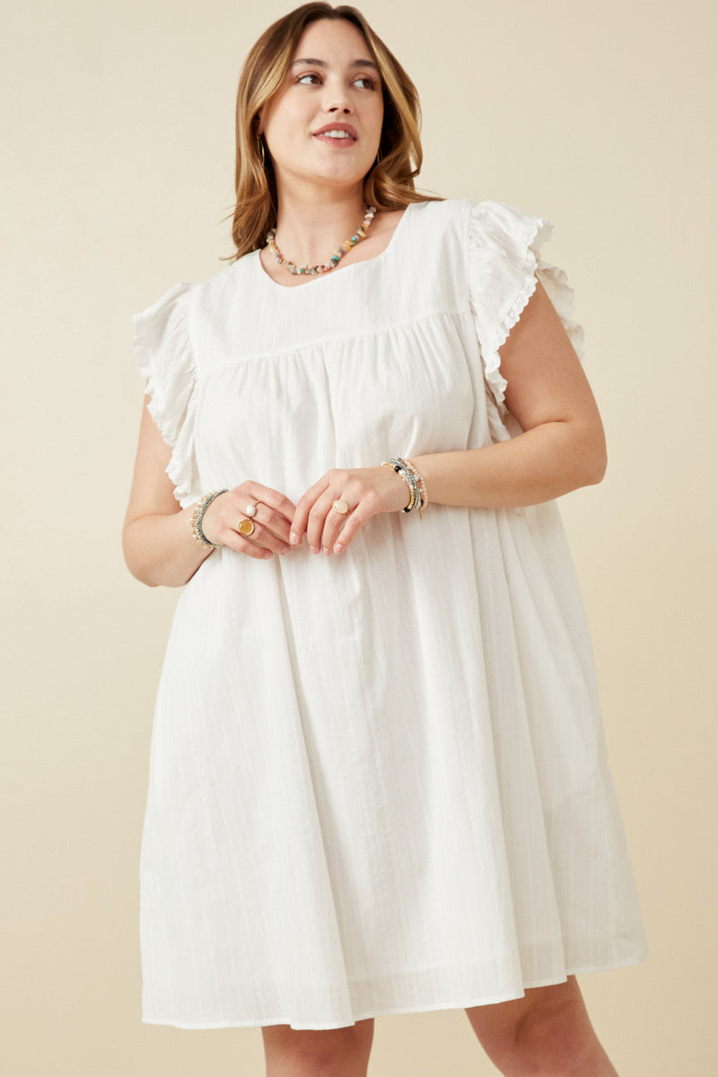 Elegant Textured Lace Trim Ruffle Sleeve Dress for Women - Perfect for Weddings, Parties & Special Occasions