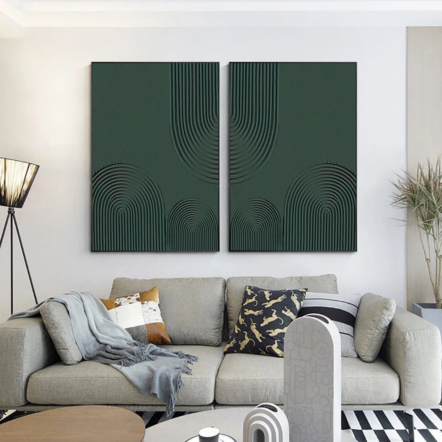 Green Abstract Wall Art Set of 2 Canvas Prints - Modern Home Decor for Living Room, Bedroom & Office | #BG093