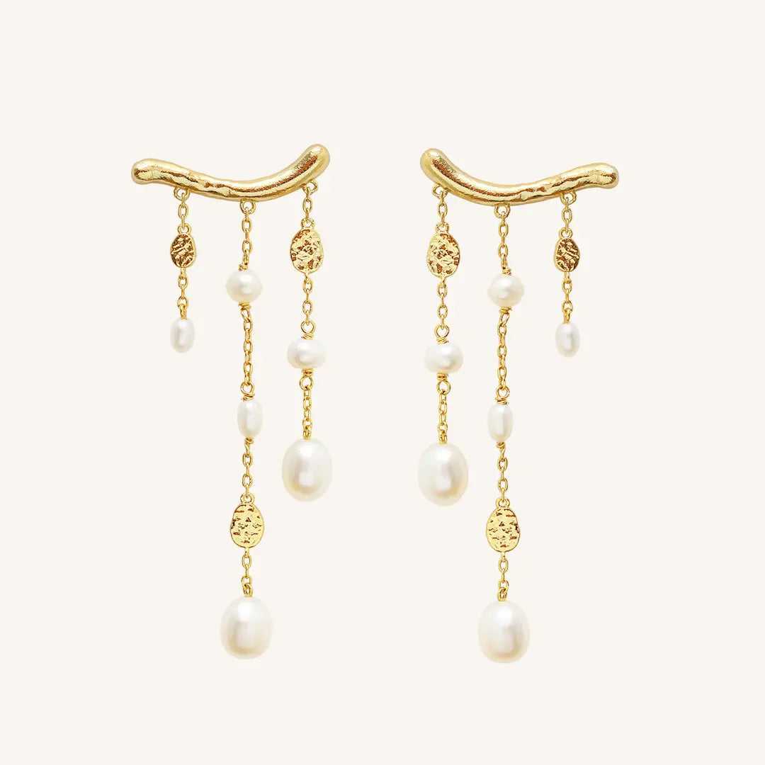 Elegant Pearl Waterfall Earrings for Women - Dainty Drop Dangle Jewelry for Wedding, Party & Evening Wear