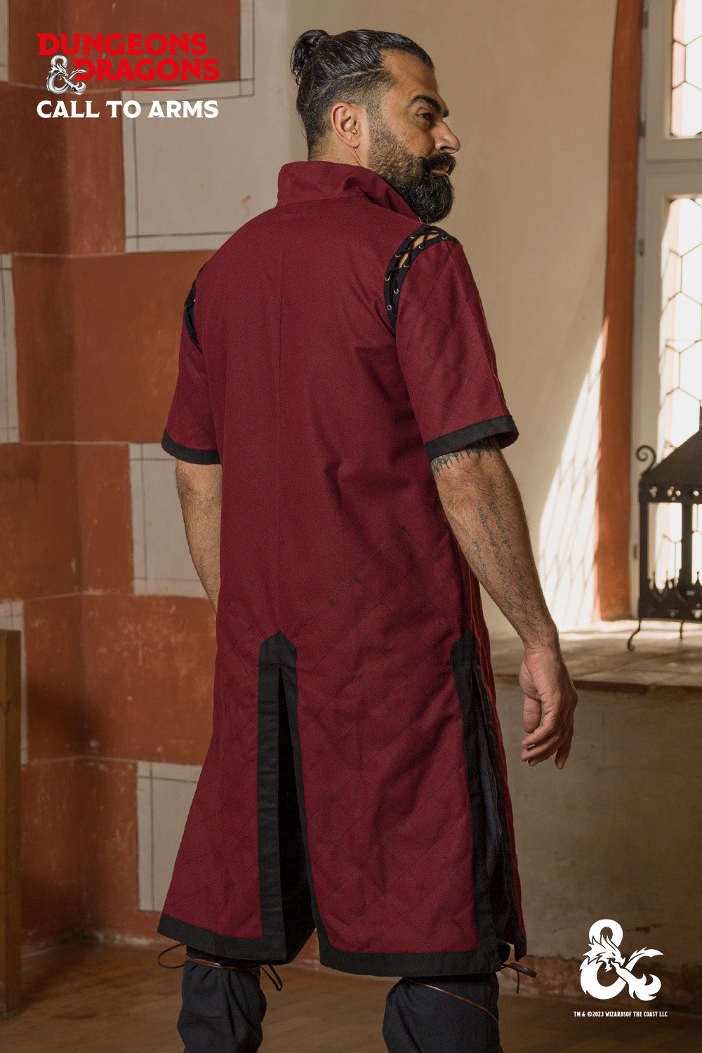 Dungeons & Dragons Fighter Tunic - Burgundy & Black Medieval Costume for LARP, Cosplay & Fantasy Roleplaying Games