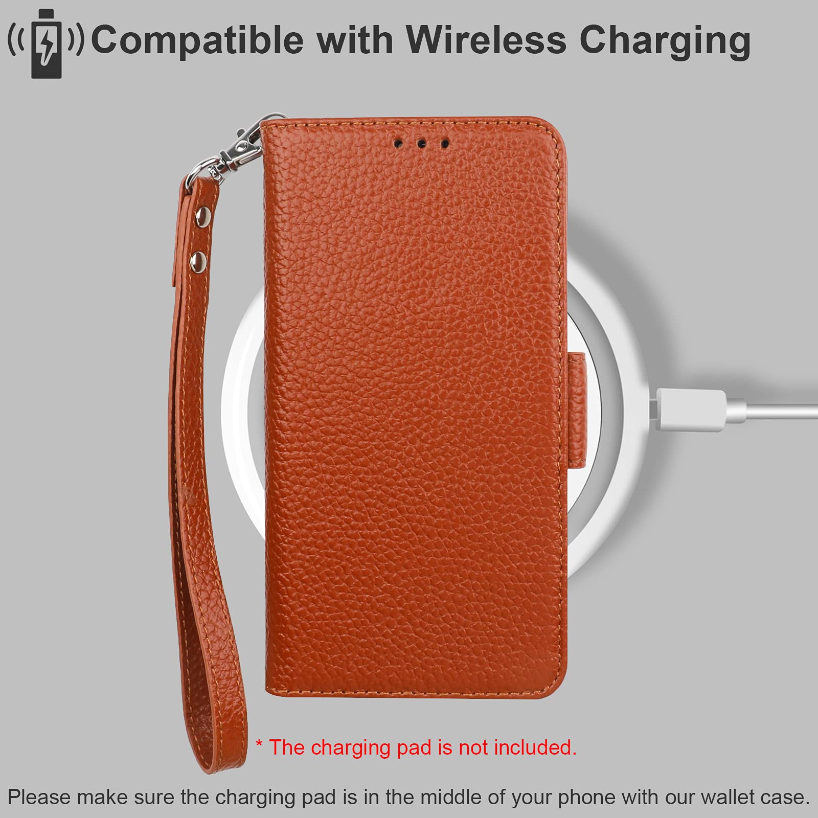 Premium Genuine Leather iPhone 11 Wallet Case with Wireless Charging & RFID Blocking - Flip Folio Cover with Card Slots, Kickstand & Wrist Strap (6.1 Inch, Brown) - Perfect for Travel, Work & Everyday Use