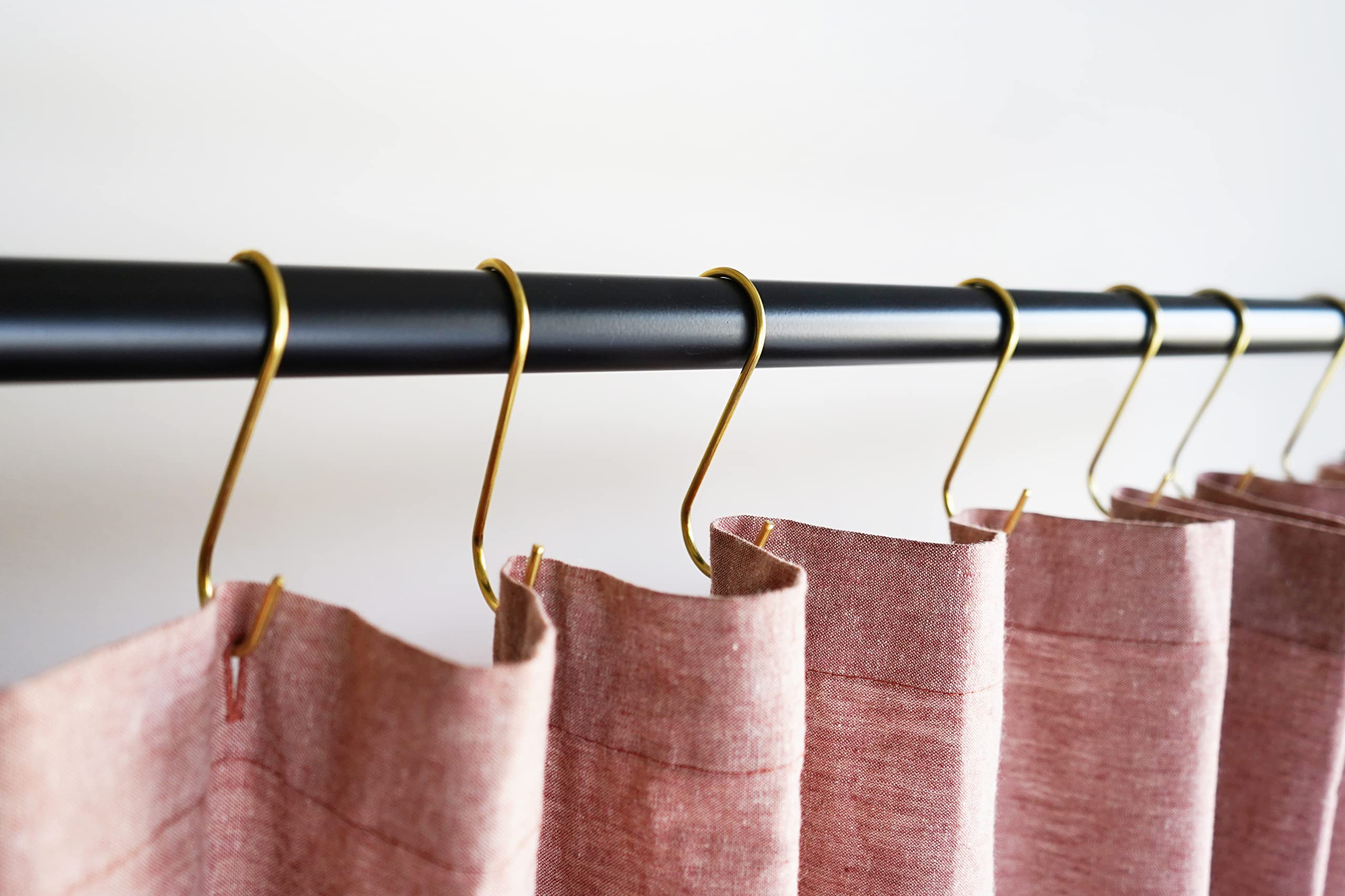 Minimalist Shower Curtain Hooks - 12 Pack Stainless Steel & Brass S Hooks for Bathroom, Closet, Purse, Bag & Jean Hanging - Durable Metal Hangers for Home & Office Organization