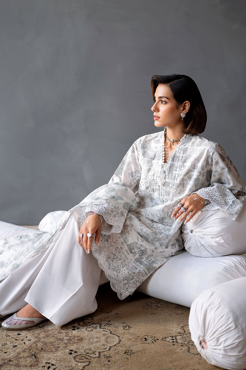 Mesh Bloom 3-Piece Printed Lawn Suit - Floral Design Women's Outfit for Summer, Parties & Weddings