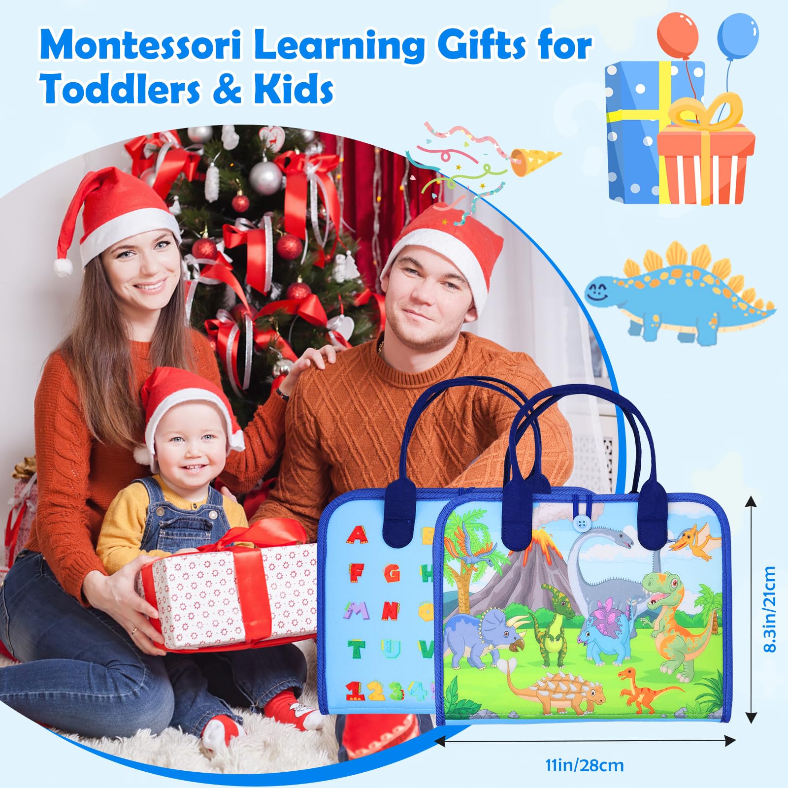 Dinosaur Busy Board - Montessori Sensory Toys for 3 4 5 Year Old Kids, Learning Activity Board for Toddlers with Autism, Fine Motor Skills Development Toy | Perfect Travel Toy for Airplane, Car & Road Trips