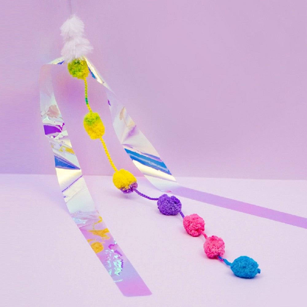 Colorful Rainbow Stick Cat Teaser Toy - Interactive Wand for Playful Kittens - Perfect for Indoor Exercise & Bonding with Your Cat