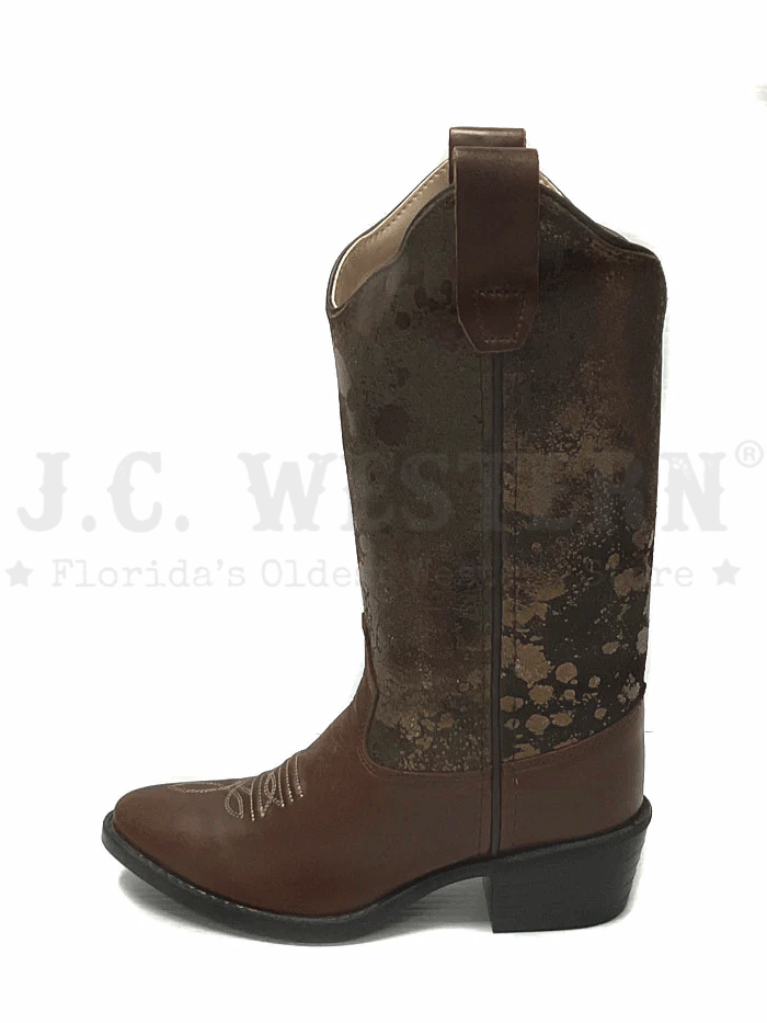 Old West 8163 Kids Western Boots - Brown Leather Cowboy Boots for Boys & Girls | Perfect for Rodeo, Halloween Costumes & Western Style Outfits