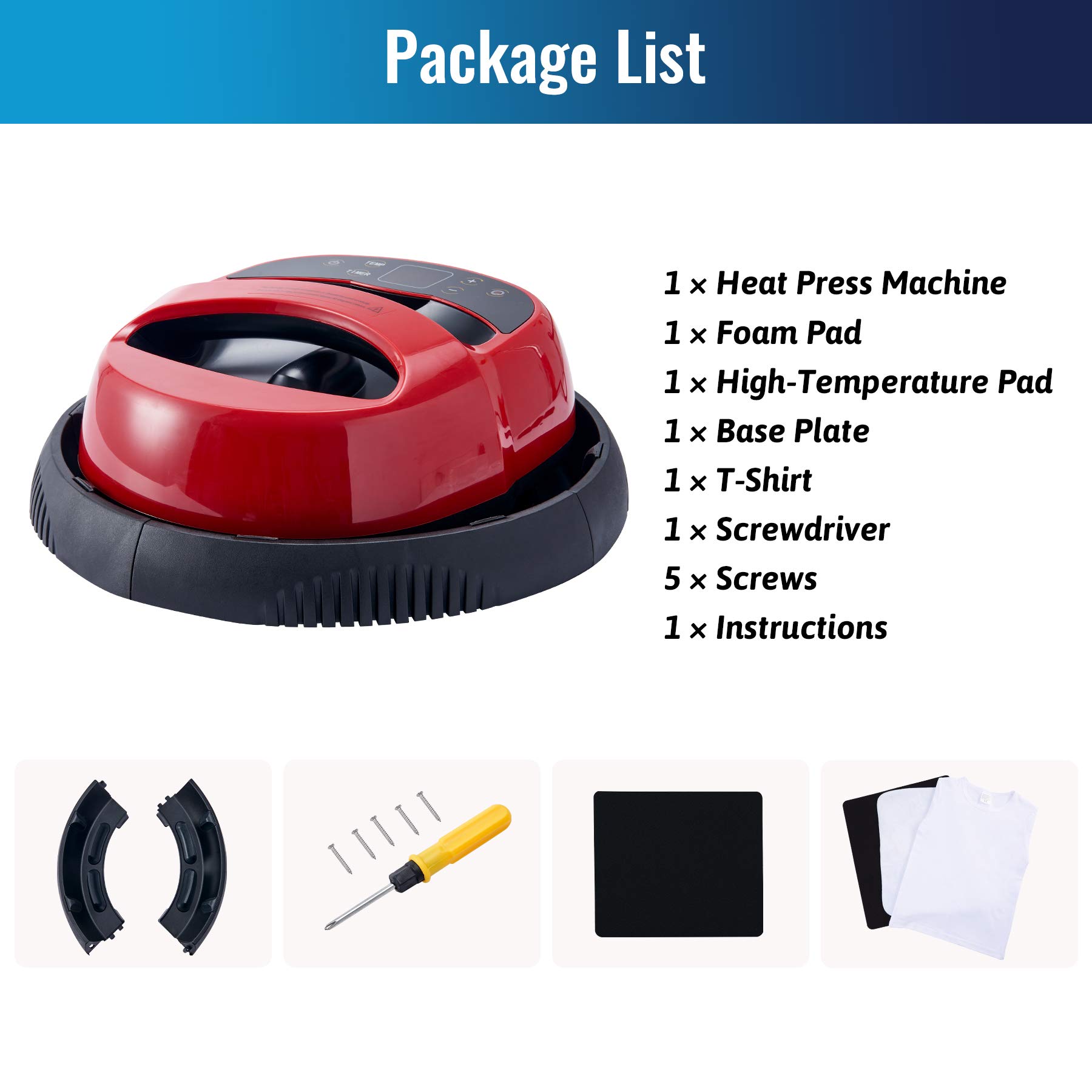 CREWORKS 10x12 Inch Digital Heat Press Machine - Portable T-Shirt Printing Press with Base Plate for DIY Crafts, Apparel & Gifts (Red) | Perfect for Home Use, Small Business & Charity Fundraising Projects