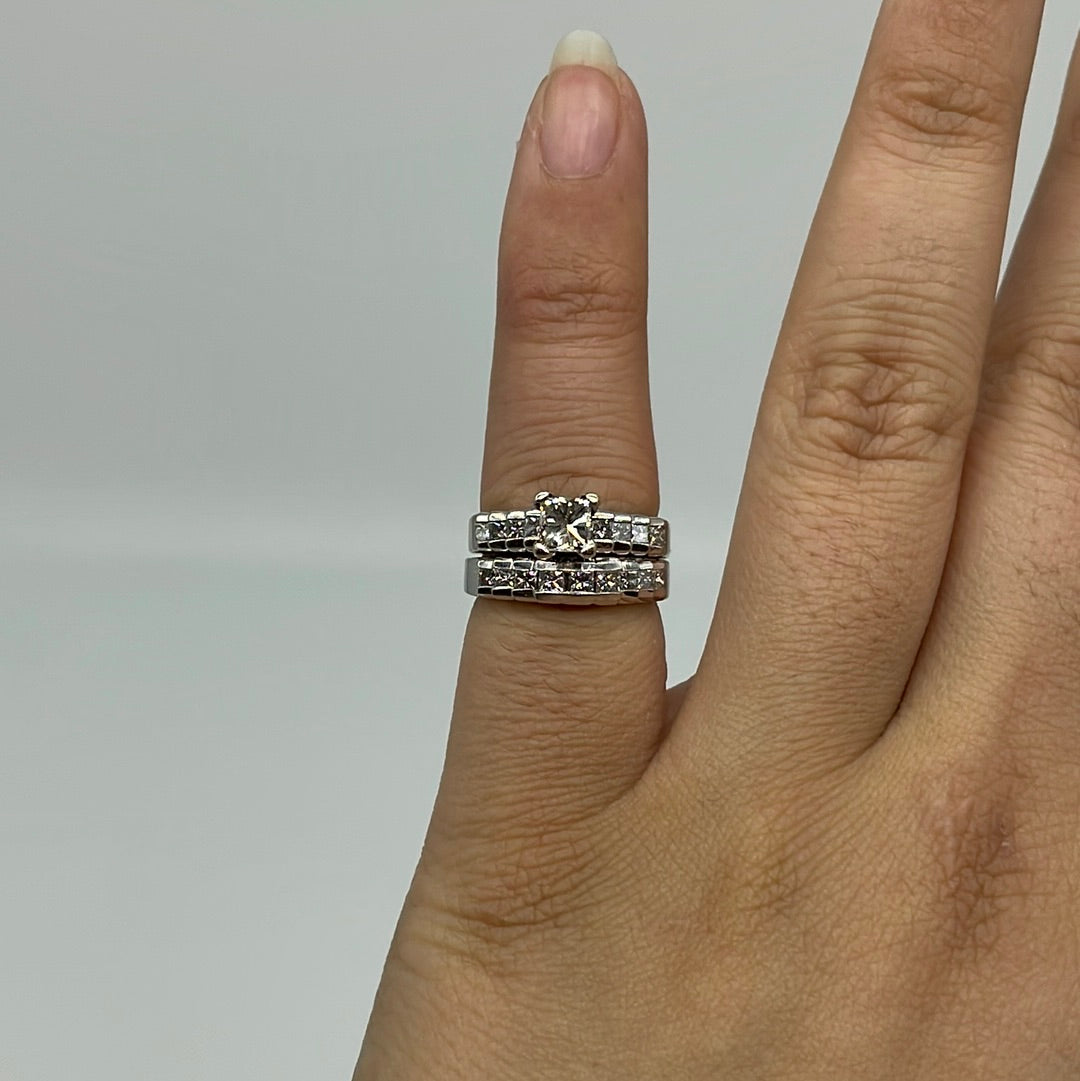 1.60ctw Princess Cut Diamond Wedding Ring Set - VS2 Clarity, Size 4.5 | Elegant Step Style Bridal Jewelry for Engagement & Anniversary Gifts