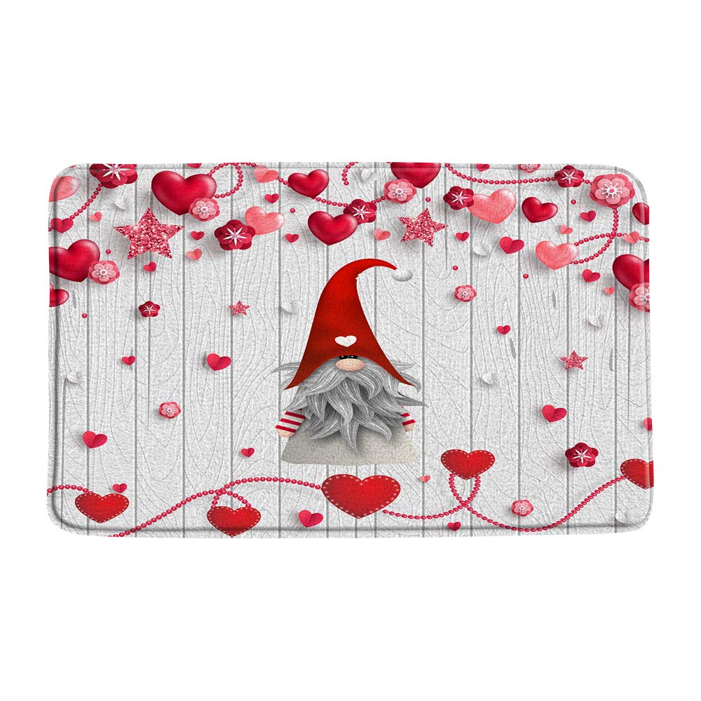 Valentine's Day Gnome Bath Mat - Cute Red Heart Gnome Vintage Wooden Design for Couples - Super Absorbent Microfiber Memory Foam Bathroom Rug - Perfect Romantic Gift for Lover's Bathroom, Toilet & Floor Decor