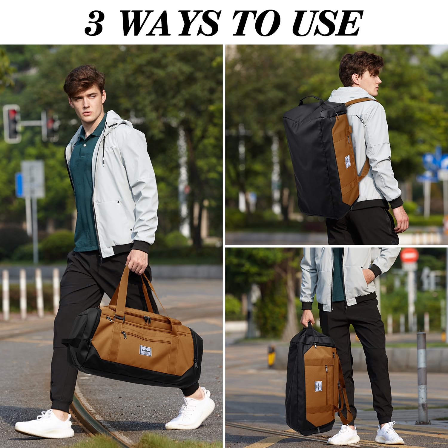 **Laripwit 40L Lightweight Gym Bag for Men & Women - Durable Sports Duffel with Shoe Compartment & Wet Pocket - Perfect for Travel, Workout, Weekender & Overnight Trips - Brown**    *(Use Cases: Ideal for gym workouts, sports travel, weekend getaways, business trips, and daily commuting.)*