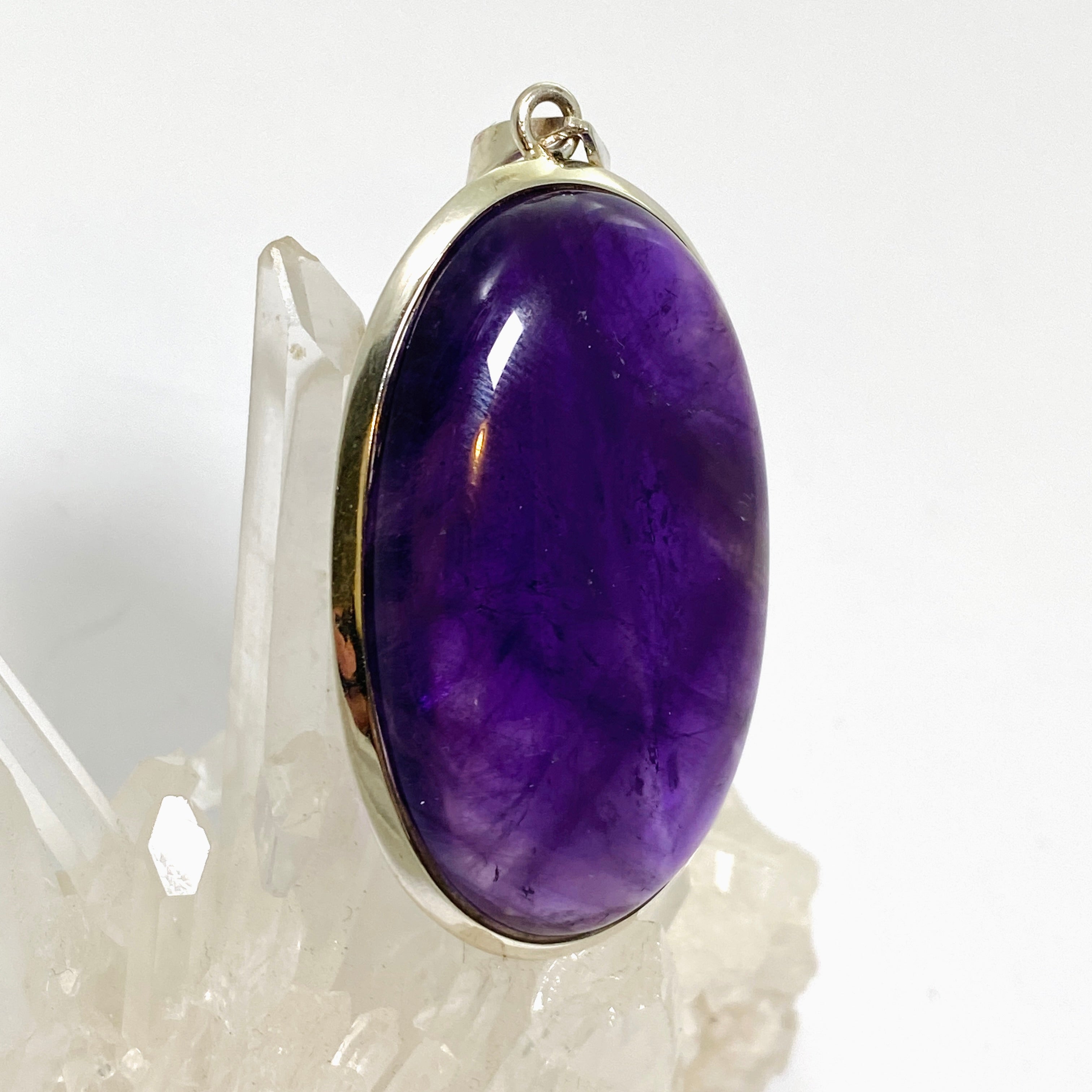 Natural Amethyst Oval Cabochon Pendant Necklace - 925 Sterling Silver Jewelry for Women, Gift for Her - Perfect for Meditation, Healing & Spiritual Practices
