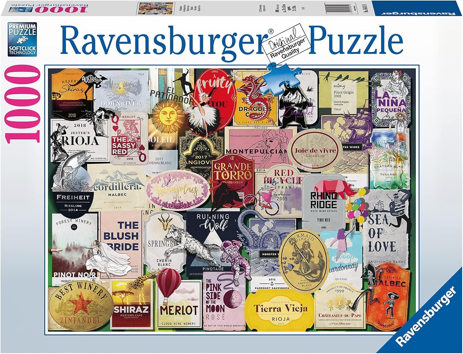 Ravensburger Wine Label 1000 Piece Puzzle for Adults - Premium Jigsaw Puzzle with Glue for Framing, Challenging Brain Teaser, Home Decor & Gift Idea (70cm) - Perfect for Relaxation, Family Bonding & Wine Enthusiasts