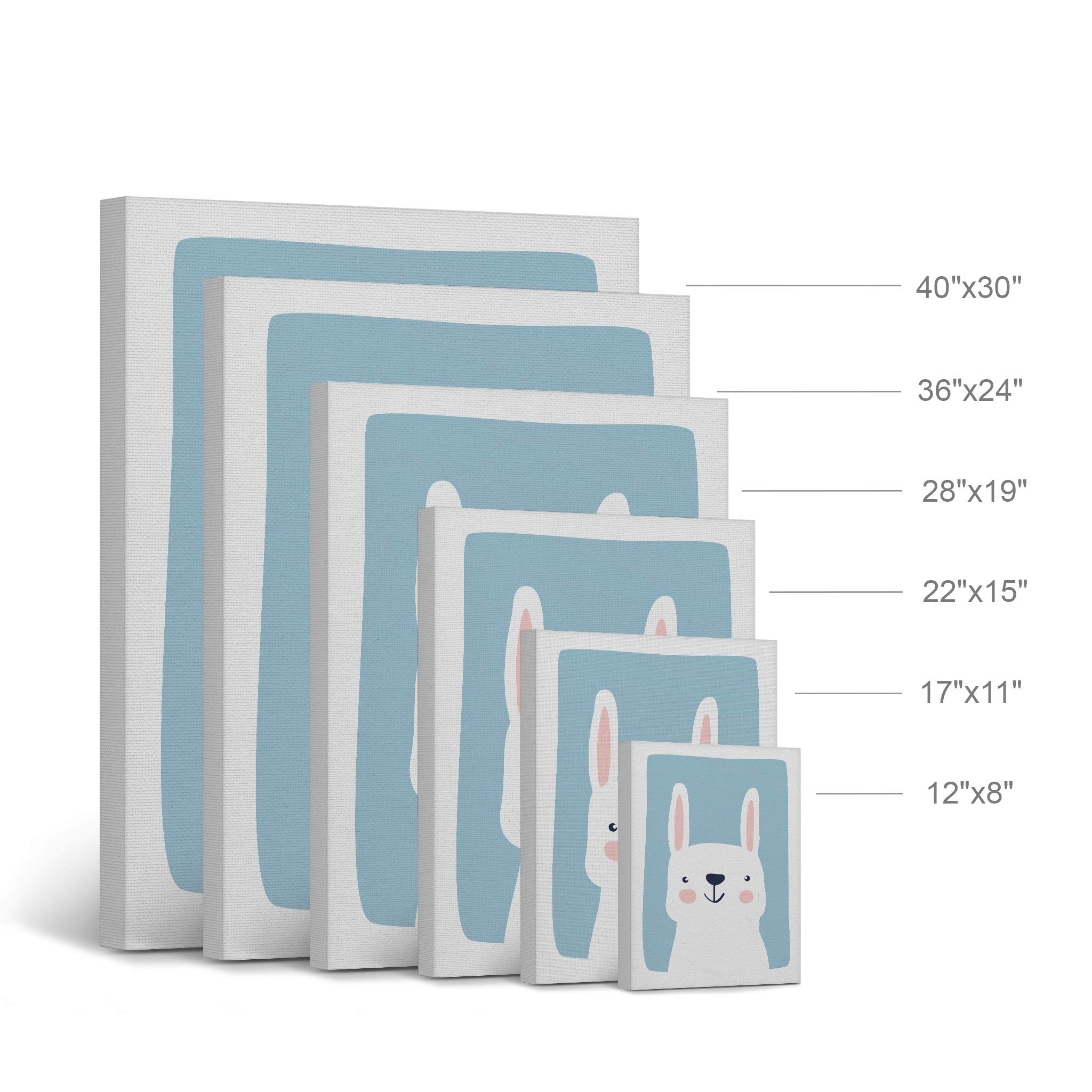 Cute Rabbit Blue Background Canvas Print - Kids Room Decor, Nursery Wall Art, Baby Room Decor - Ready to Hang 22x15 - Made in USA | Perfect for Children's Bedroom, Playroom & Nursery Decorations
