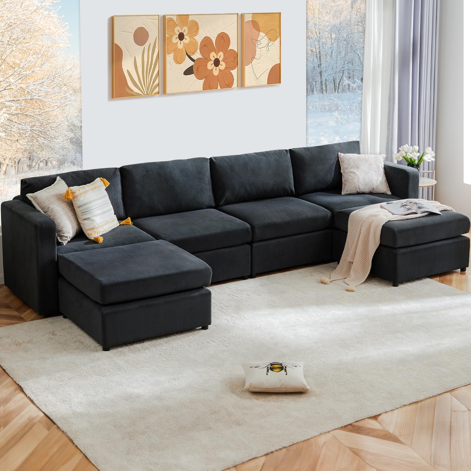 Sweetcrispy SF-1-M01-0227 6-Seat Sectional Sofa for Living Room, Dark Grey - Perfect for Family Gatherings & Movie Nights