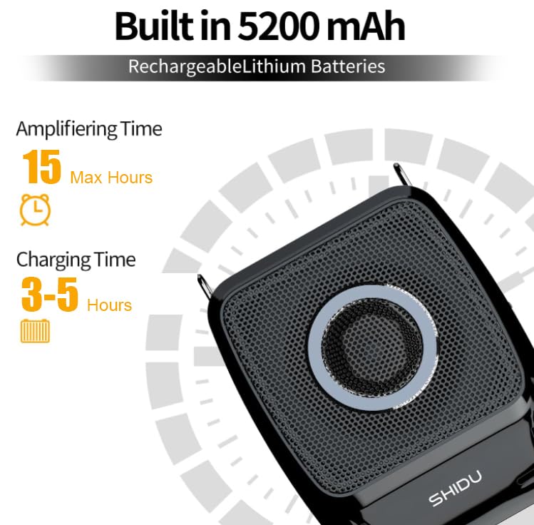 SHIDU Wireless Voice Amplifier with Microphone - Portable Bluetooth Megaphone Speaker for Teachers, Tour Guides, Meetings & Public Speaking | Ideal for Classroom, Outdoor Events & Presentations