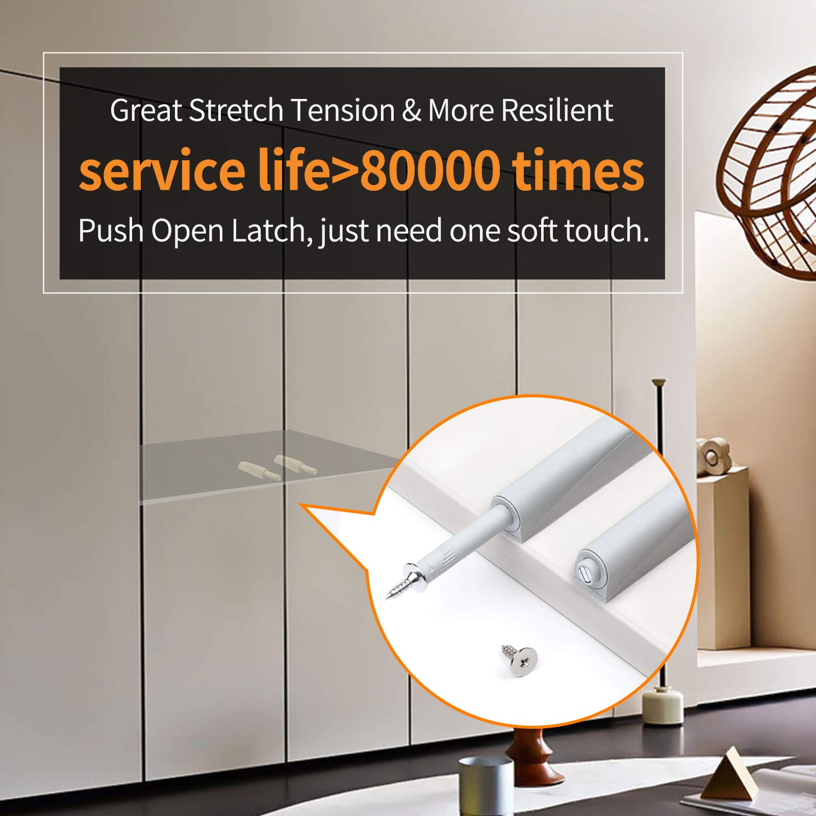 Magnetic Cabinet Door Latches 4 Pack - Soft Close Push to Open Latches, Light Gray Quiet Closers for Kitchen & Cabinet Doors - Perfect for Home, Office, and RV Storage Organization