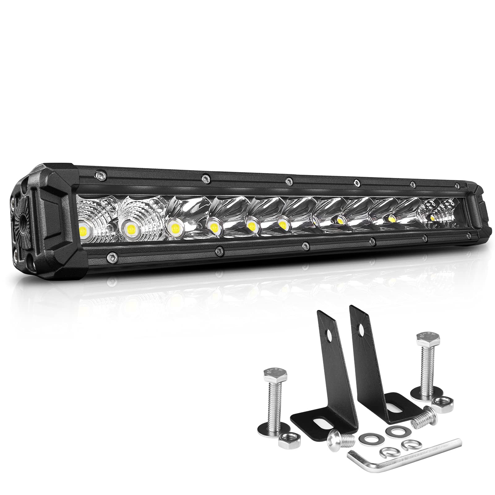 12 Inch LED Light Bar Single Row Flood Spot Combo Beam - 12V 10000LM Offroad Driving Light - Waterproof Fog Work Strip Lights for ATV, UTV, SUV, Pickup Truck, Boat, Can-Am X3 - Perfect for Roof, Bumper & Off-Road Night Driving