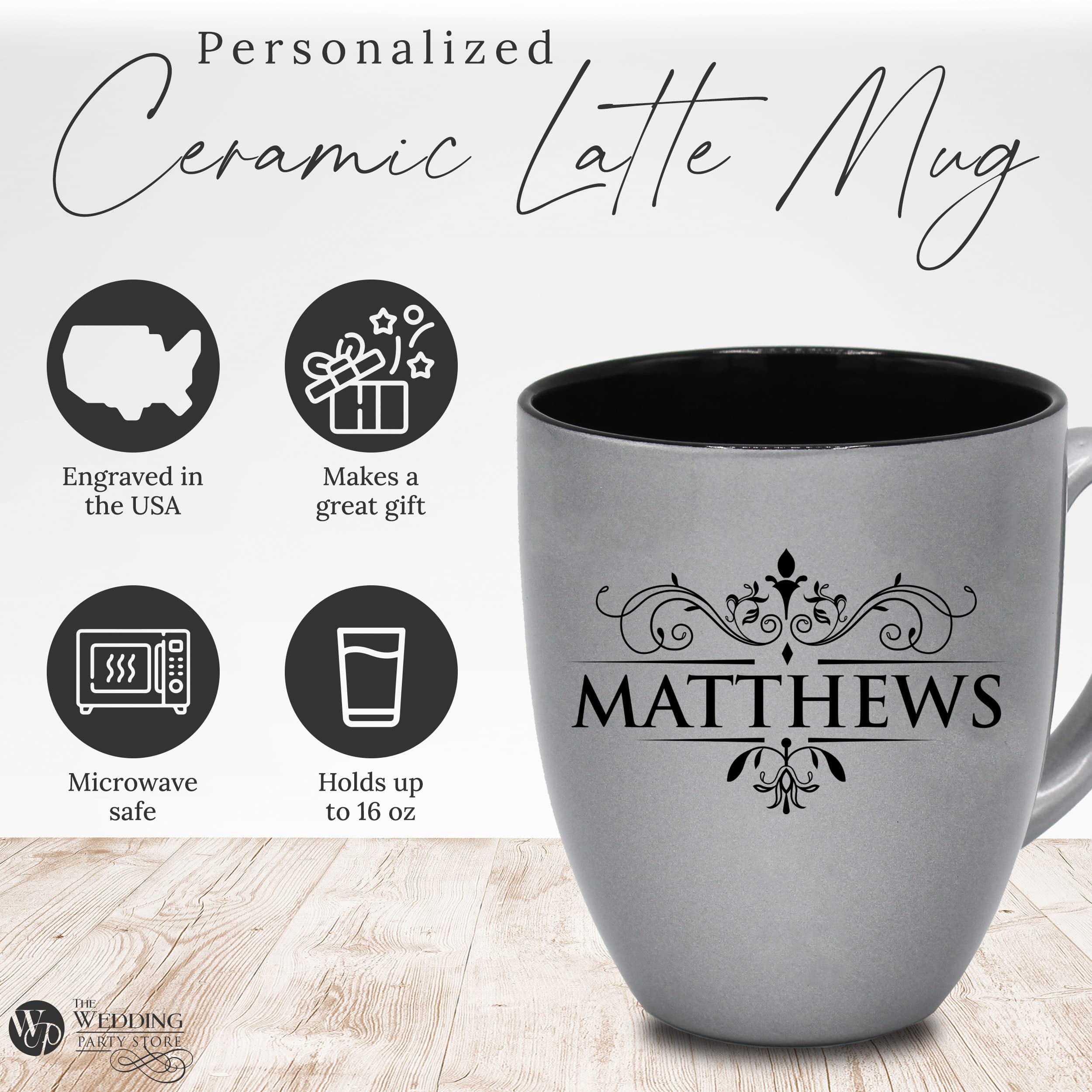 Personalized Engraved Coffee Latte Mug - Custom Silver Tea & Coffee Cup for Home, Office & Gifts - Perfect for Birthday, Anniversary & Holidays