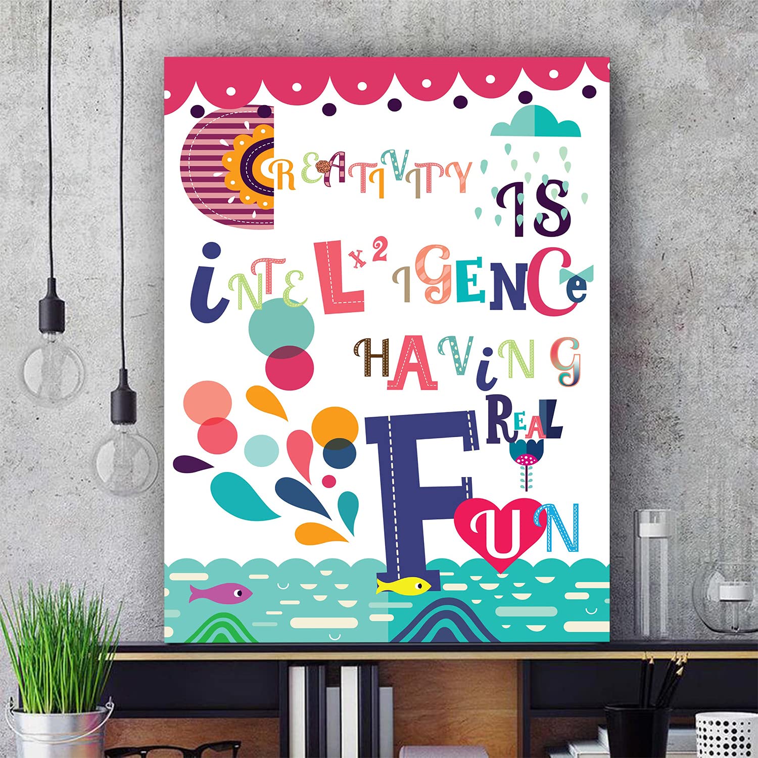 Funny Colorful Framed Wall Art Poster - Ready to Hang Kids Room Decor, Home & Office Canvas Wall Art (16x24 Inches) - Perfect for Nursery, Playroom, or Workspace Decoration