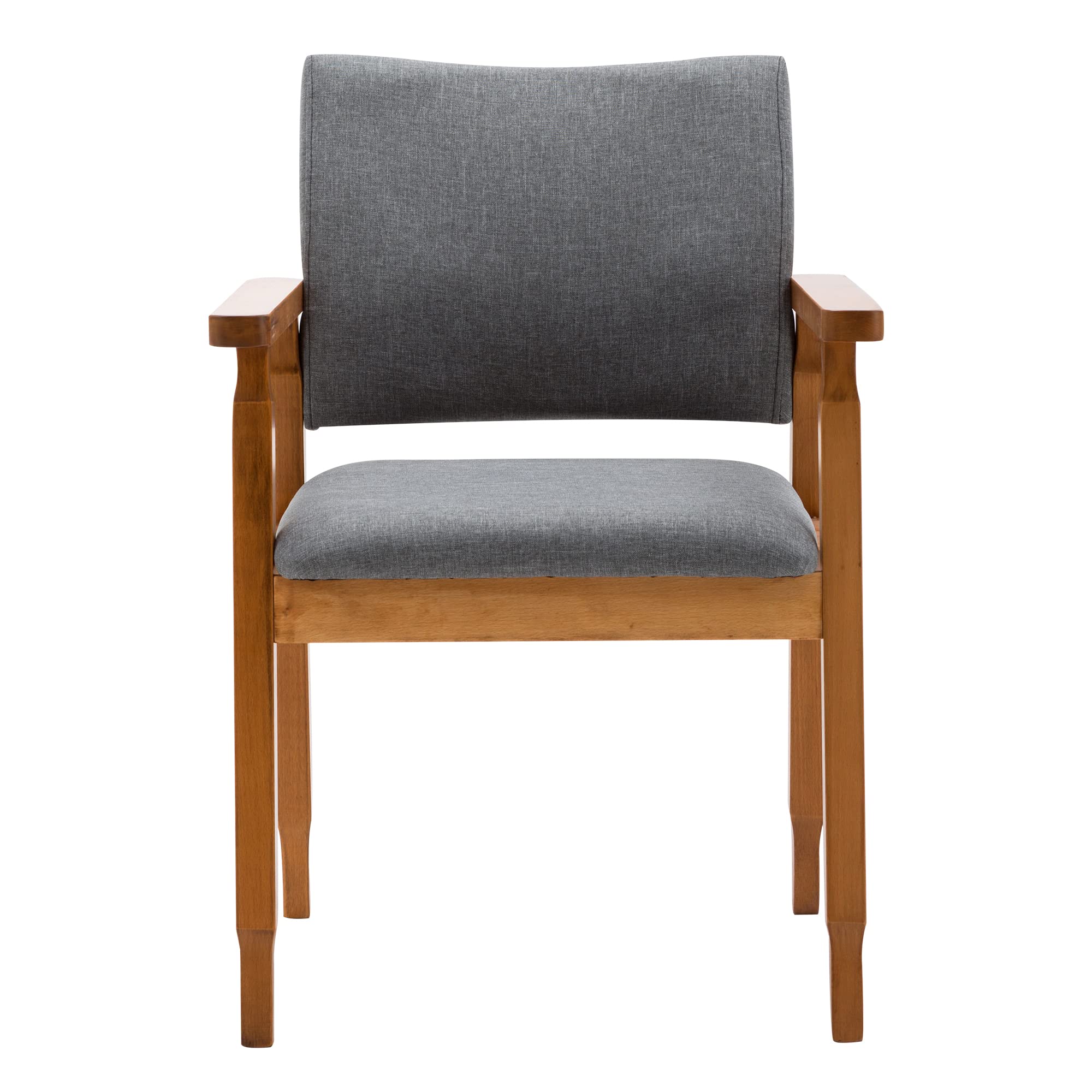 Set of 4 Mid Century Modern Walnut Dining Chairs with Grey Fabric Upholstery - Solid Wood Arm Chairs for Kitchen, Dining Room, Cafe & Living Room Decor - Perfect for Home, Office and Restaurant Seating