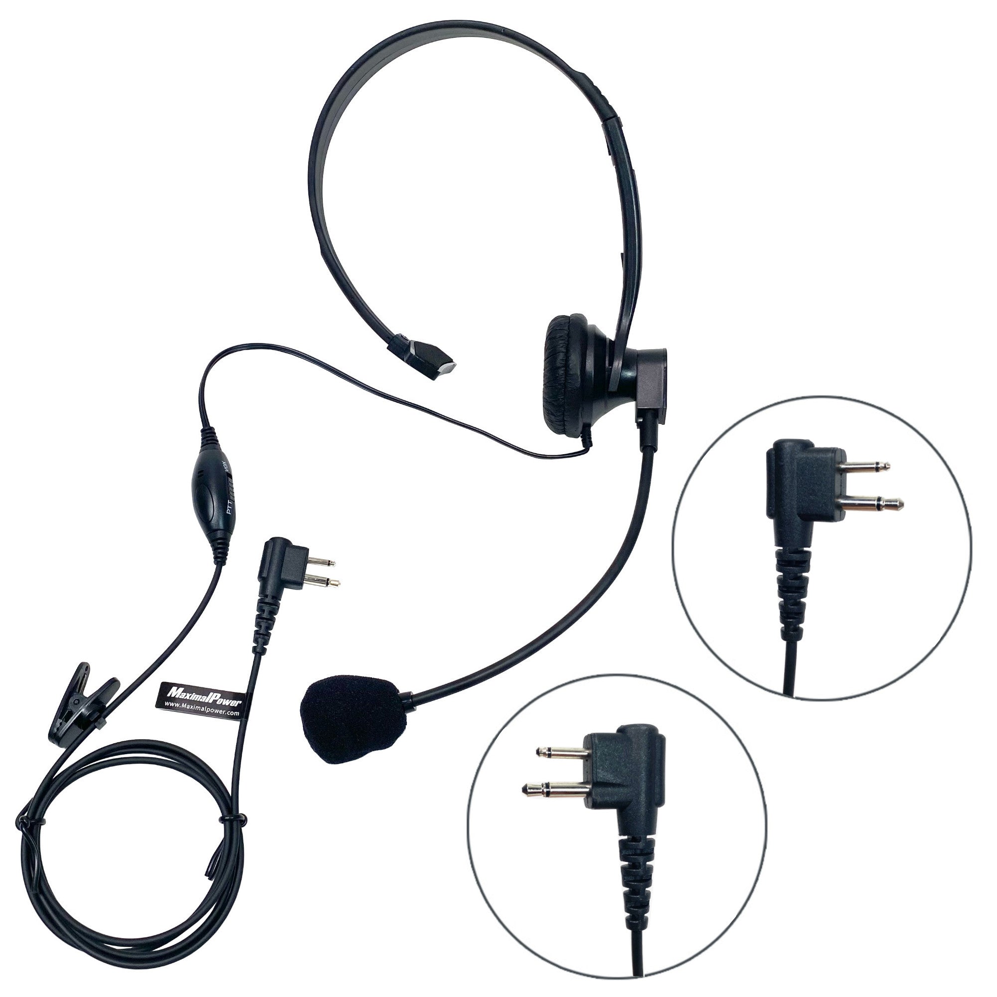 MaximalPower Overhead Headset with Boom Mic - PTT/VOX Microphone for Motorola CP200, CP200D, CLS1410, RDM2070D, RDV5100 Two-Way Radios - Ideal for Security, Construction & Warehouse Communication