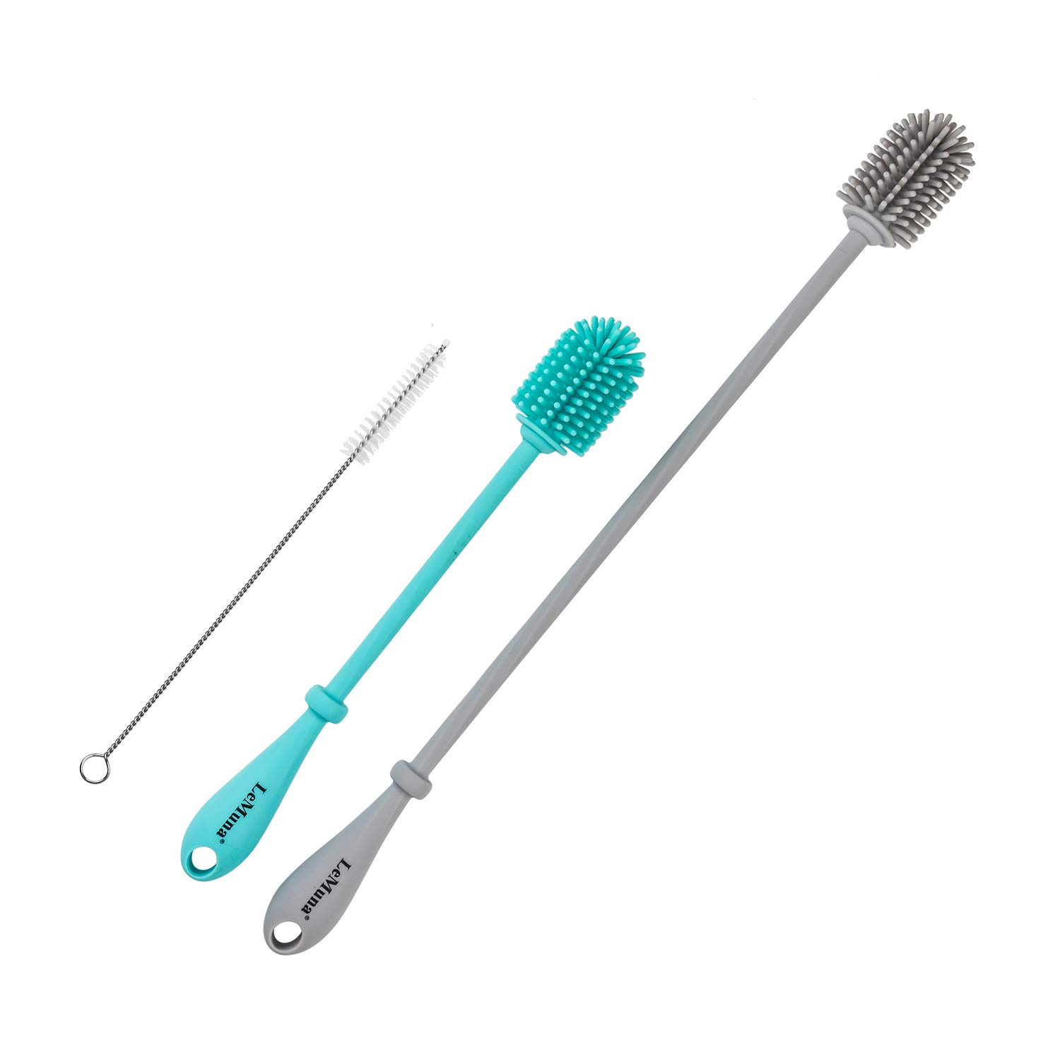 LeMuna Silicone Bottle Brush Set - Long Handle Water Bottle Cleaner with Straw Brush for Hydro Flask, Sports Bottles & Narrow Neck Containers | Perfect for Glassware, Baby Bottles & Travel Mugs Cleaning