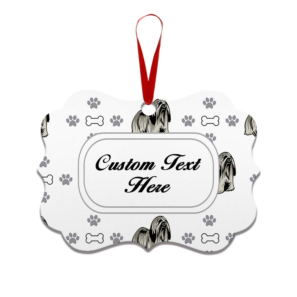 Personalized Lhasa Apso Dog Christmas Ornament - Aluminum Holiday Tree Decoration with Bones & Paws Design - Benelux Landscape Shape - Perfect for Pet Lovers & Christmas Decor