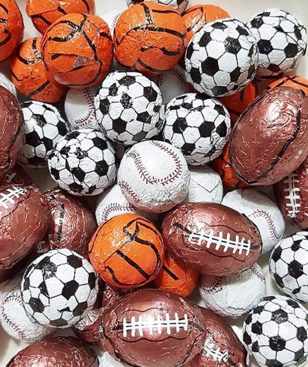 Premium Foiled Sports Balls Solid Milk Chocolate Assortment - Baseball, Basketball, Football, Soccer (2 Lb Bag, 166 Pieces) - Perfect for Birthday Parties, Sports Events & Holiday Gifts