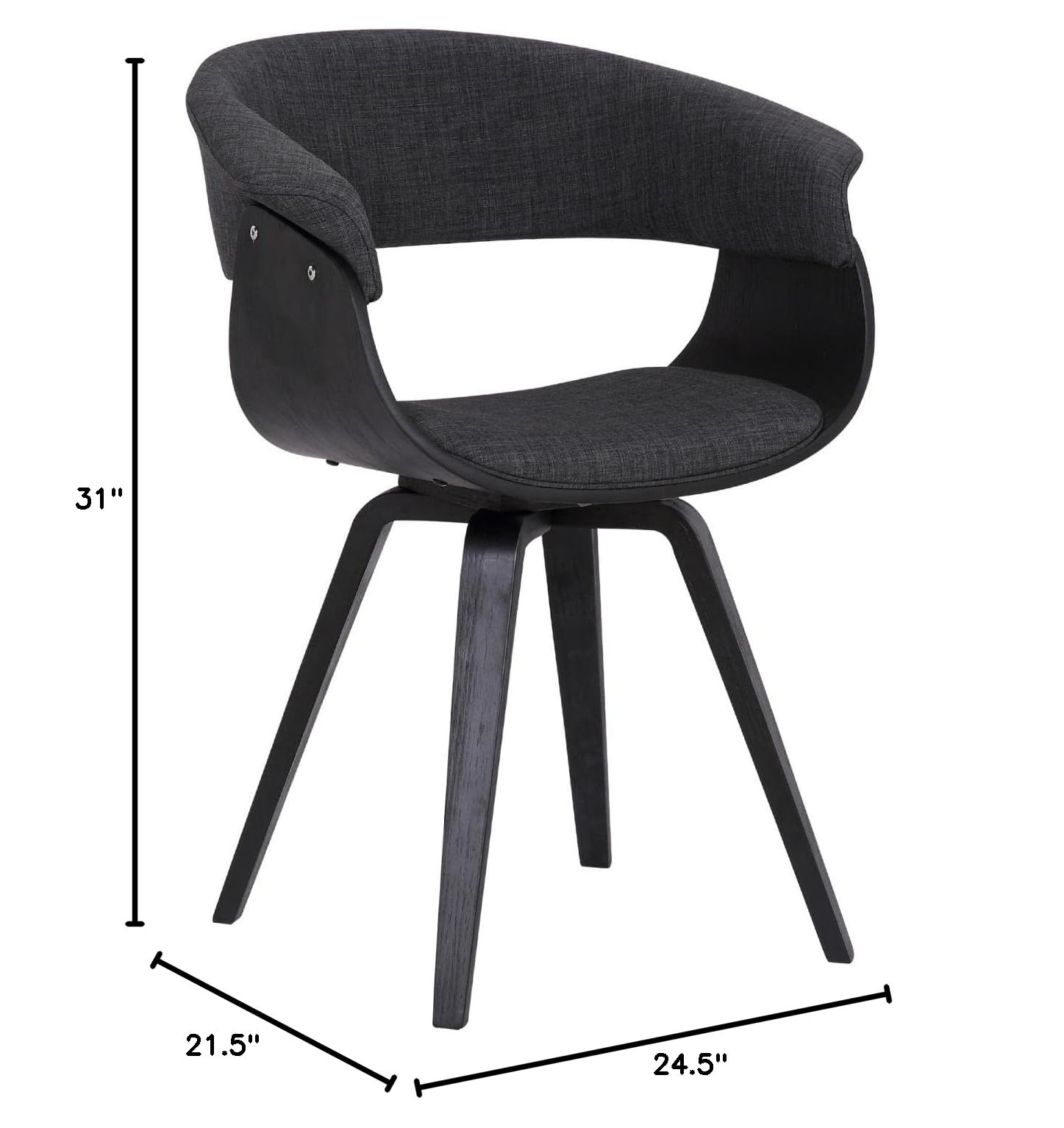Armen Living Summer Mid Century Modern Dining Chair - Charcoal Fabric & Black Wood Finish - Perfect for Kitchen, Dining Table, Office Desk & Vanity
