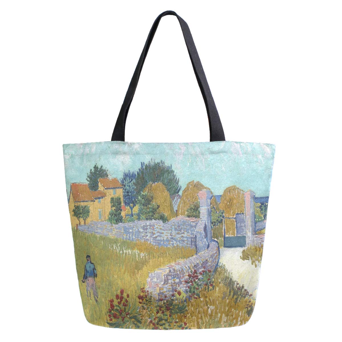 Van Gogh Farmhouse Provence Canvas Tote Bag - Extra Large Reusable Shopping Bag for Travel, Beach, Grocery & Storage | Durable Shoulder Handbag for Women & Men