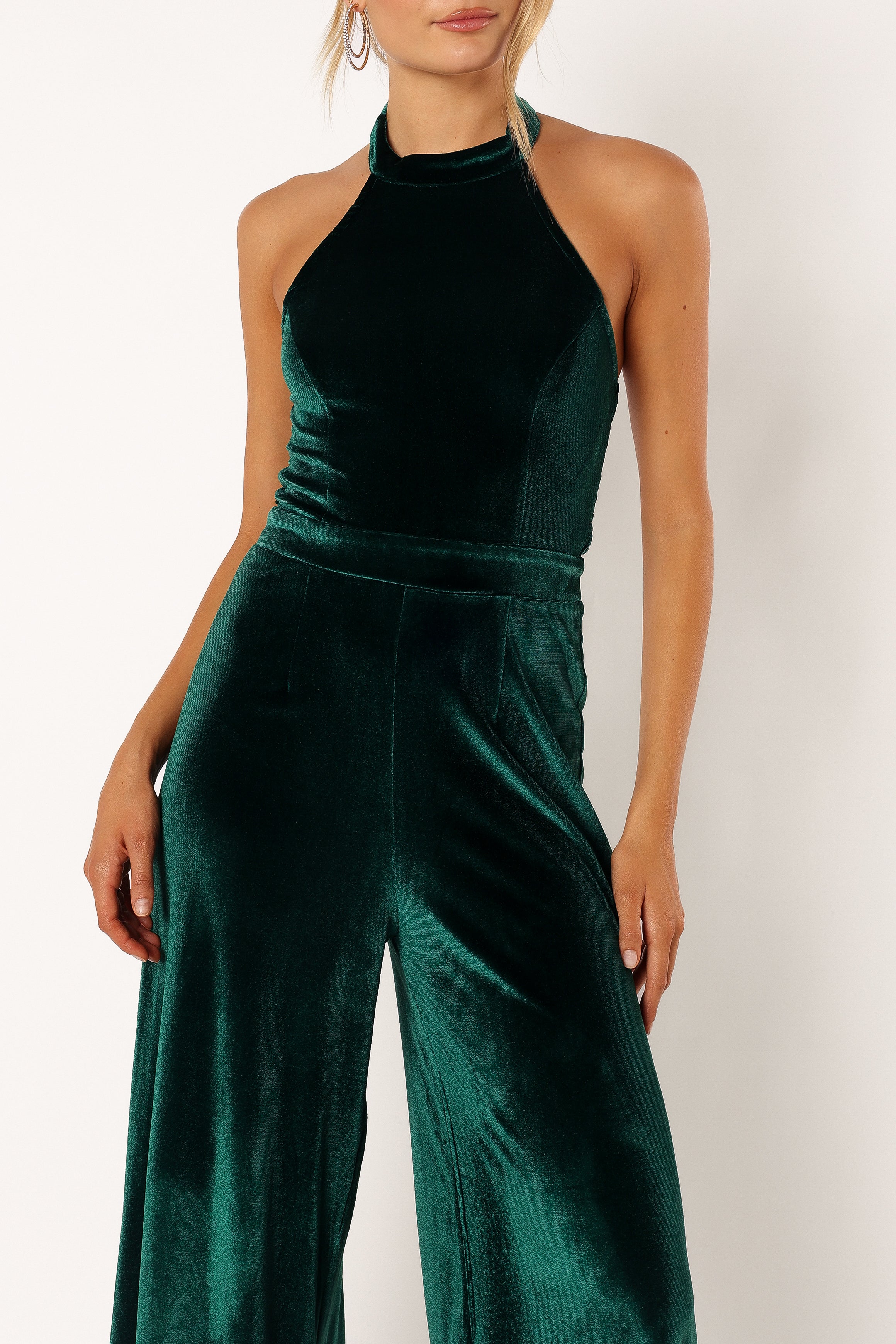 Aria Velvet Jumpsuit for Women - Elegant Emerald Green Romper with Long Sleeves - Perfect for Parties, Date Nights & Special Occasions