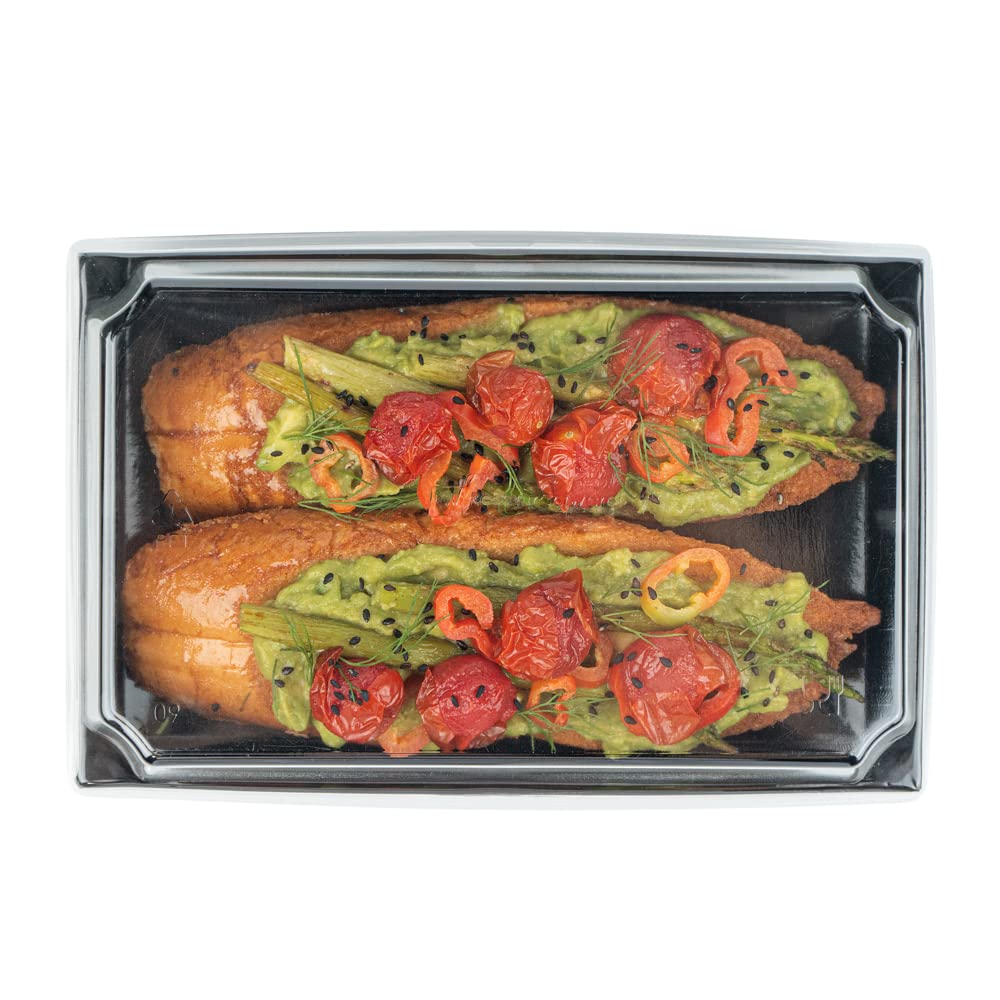 Restaurantware Matsuri Vision 8x5x1.5 Inch Medium Sushi Trays - 100 Greaseproof Disposable Black Paper Sushi Containers for Entrees & Desserts (Lids Sold Separately) | Perfect for Japanese Restaurants, Catering & Takeout