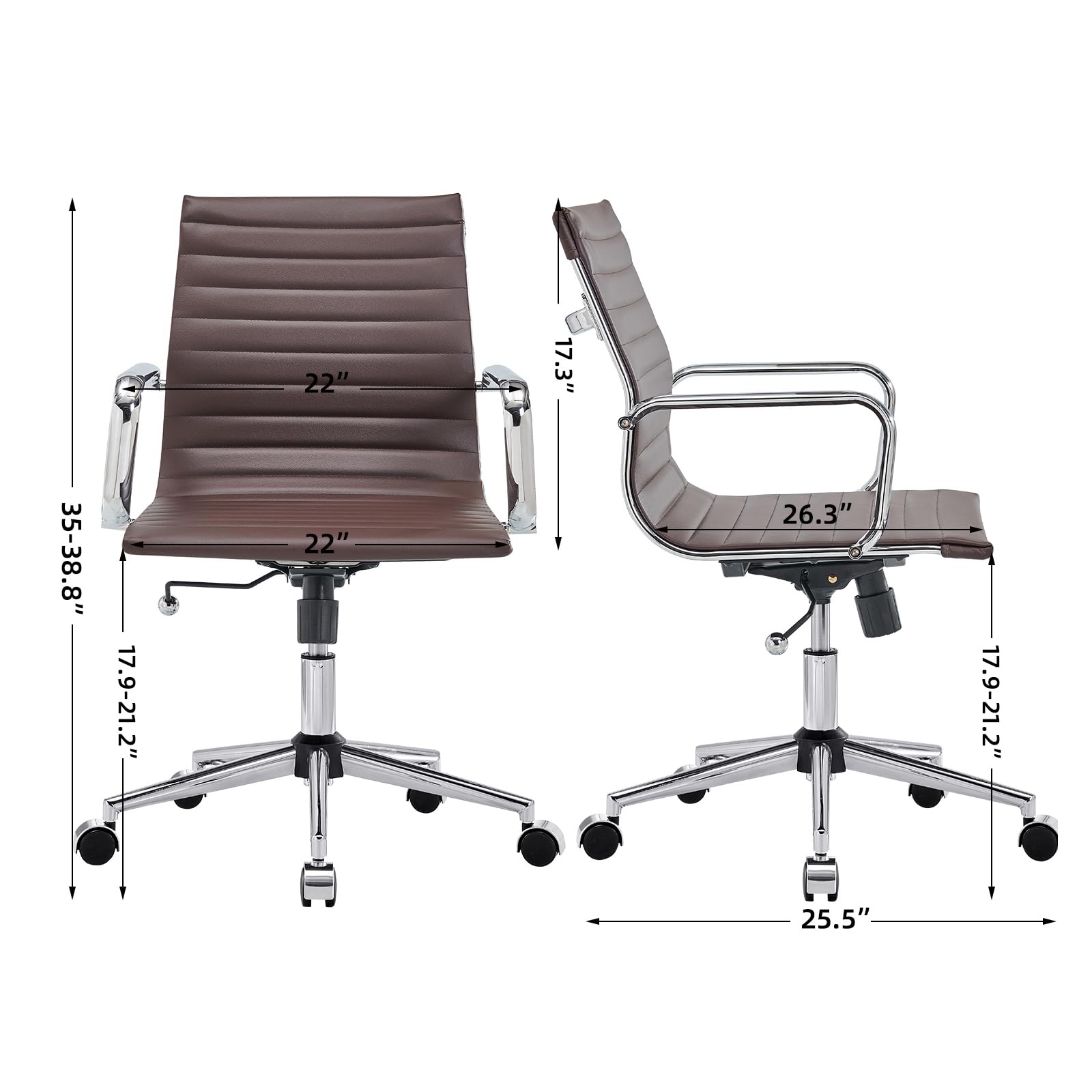 Ergonomic Brown Office Chair with Arms - Electroplated Frame & Striped Design - Comfortable Home & Office Conference Chair for Work & Study (1pc)