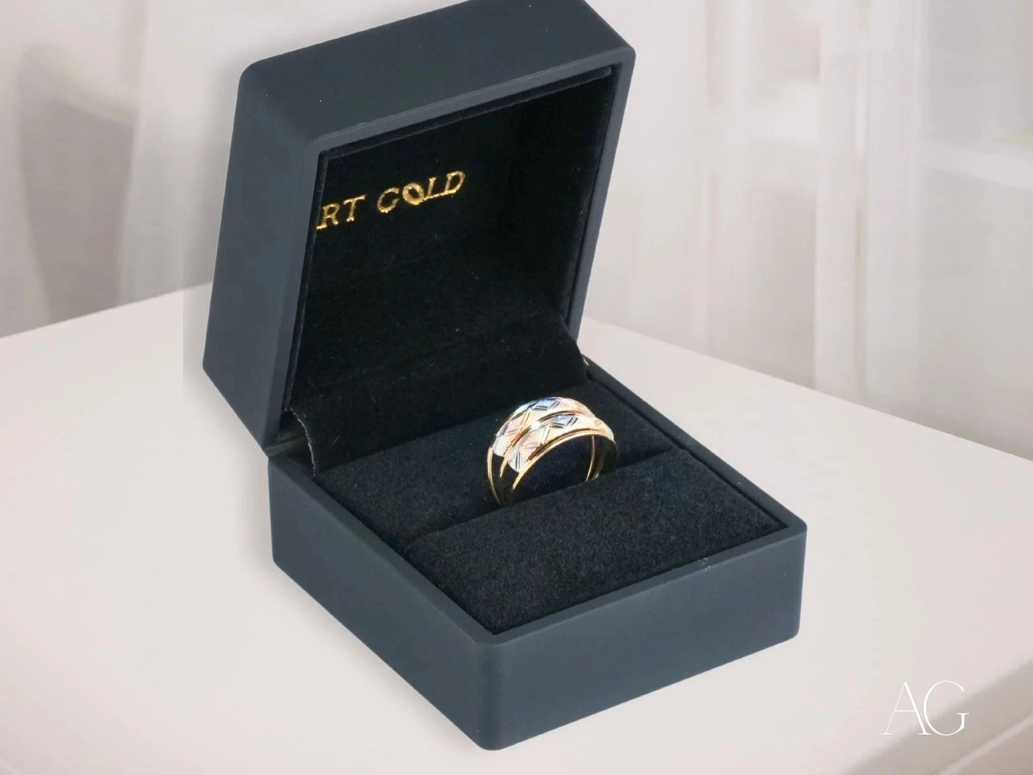 18K Tri-Tone Gold Ring for Women - Elegant Stackable Band in Yellow, White & Rose Gold - Perfect for Wedding, Anniversary & Everyday Wear
