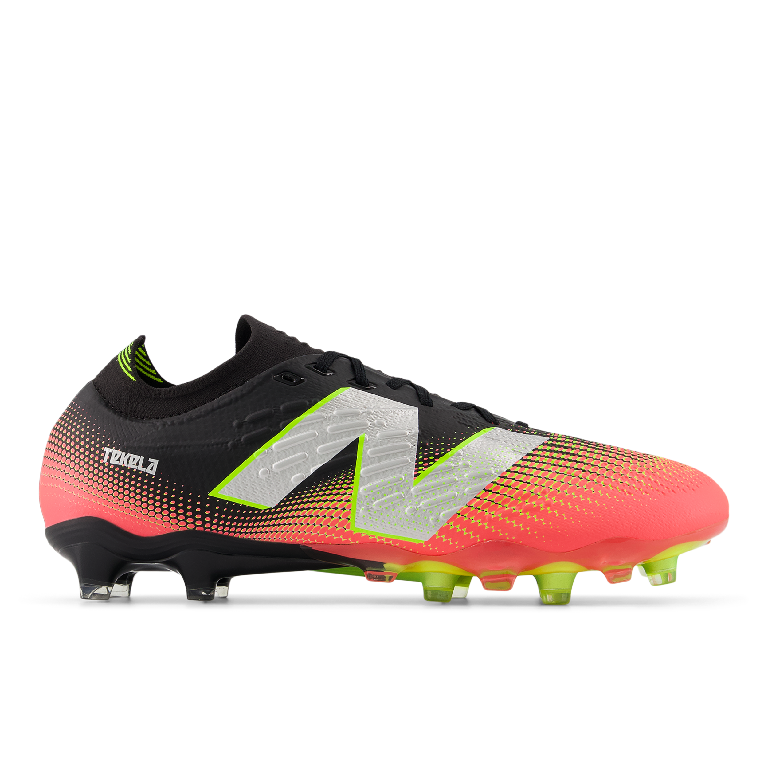 New Balance Tekela Pro Low Laced V4+ FG Soccer Cleats for Men - Black/Neo Flame/Clementine - Lightweight Football Shoes for Artificial Grass - Perfect for Training & Matches