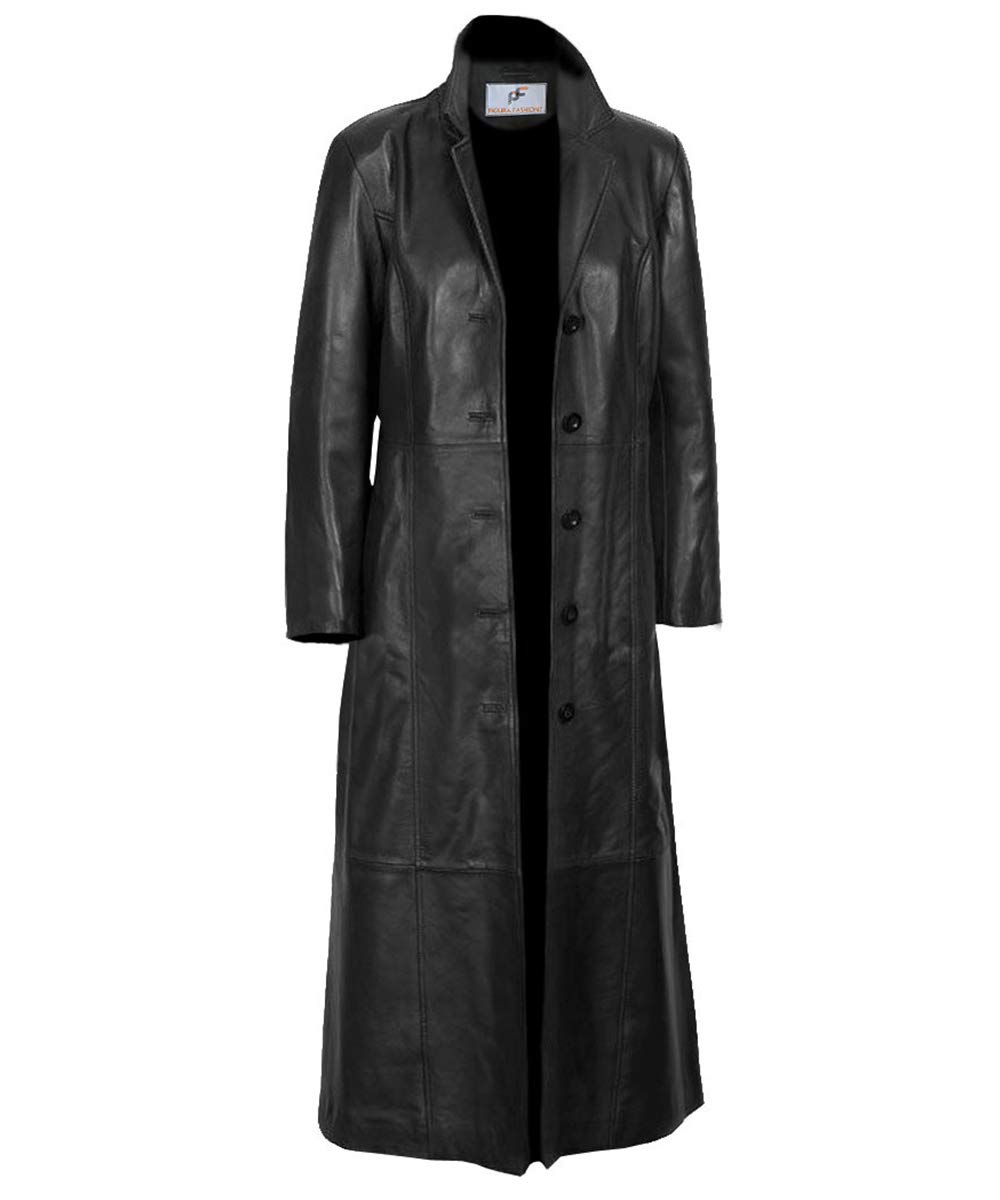 Premium Lambskin Leather Trench Coat for Women - Full Length Black Long Body Coat | Elegant Winter Outerwear for Office, Date Night & Formal Occasions